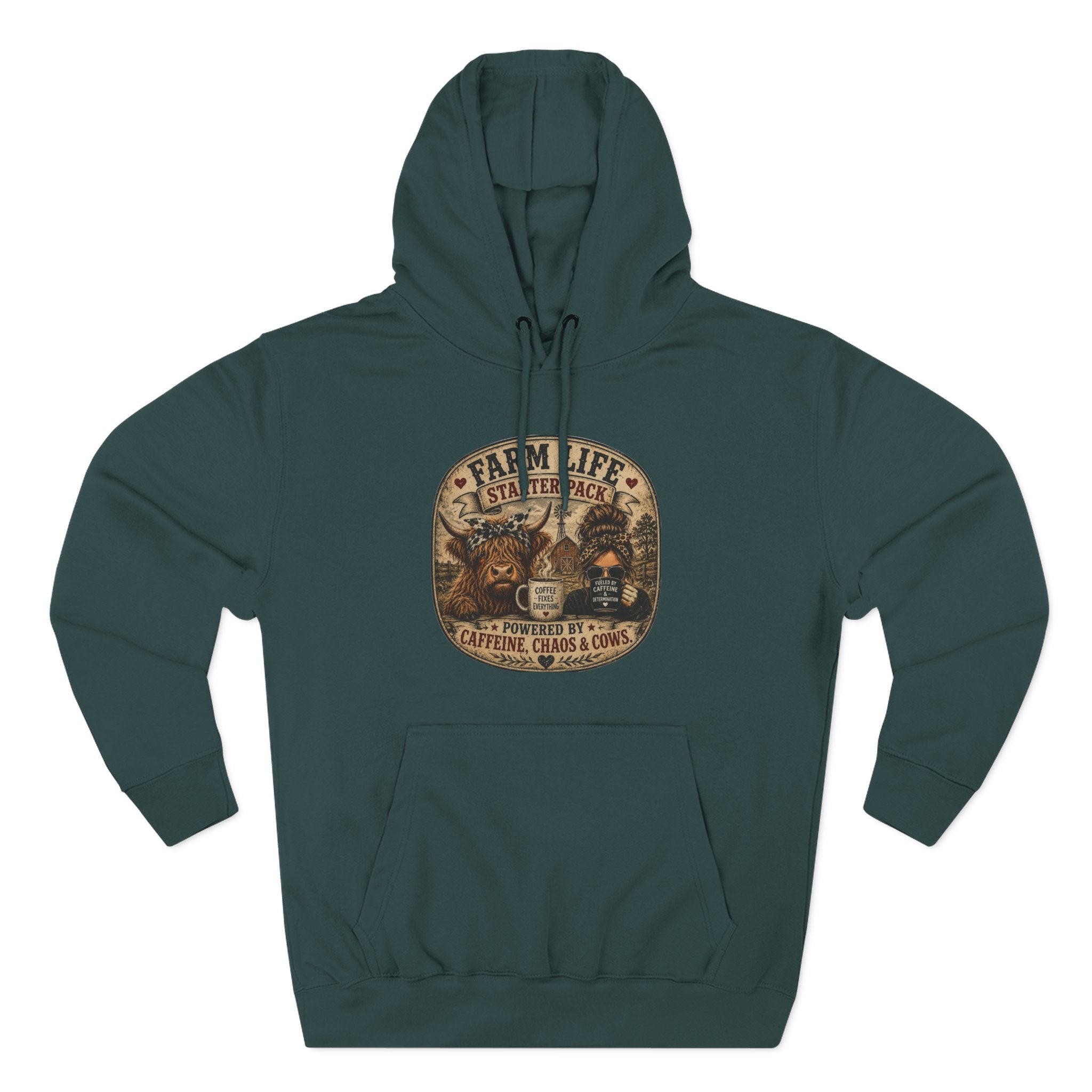 Farm Life Highland Cow Three-Panel Fleece Hoodie