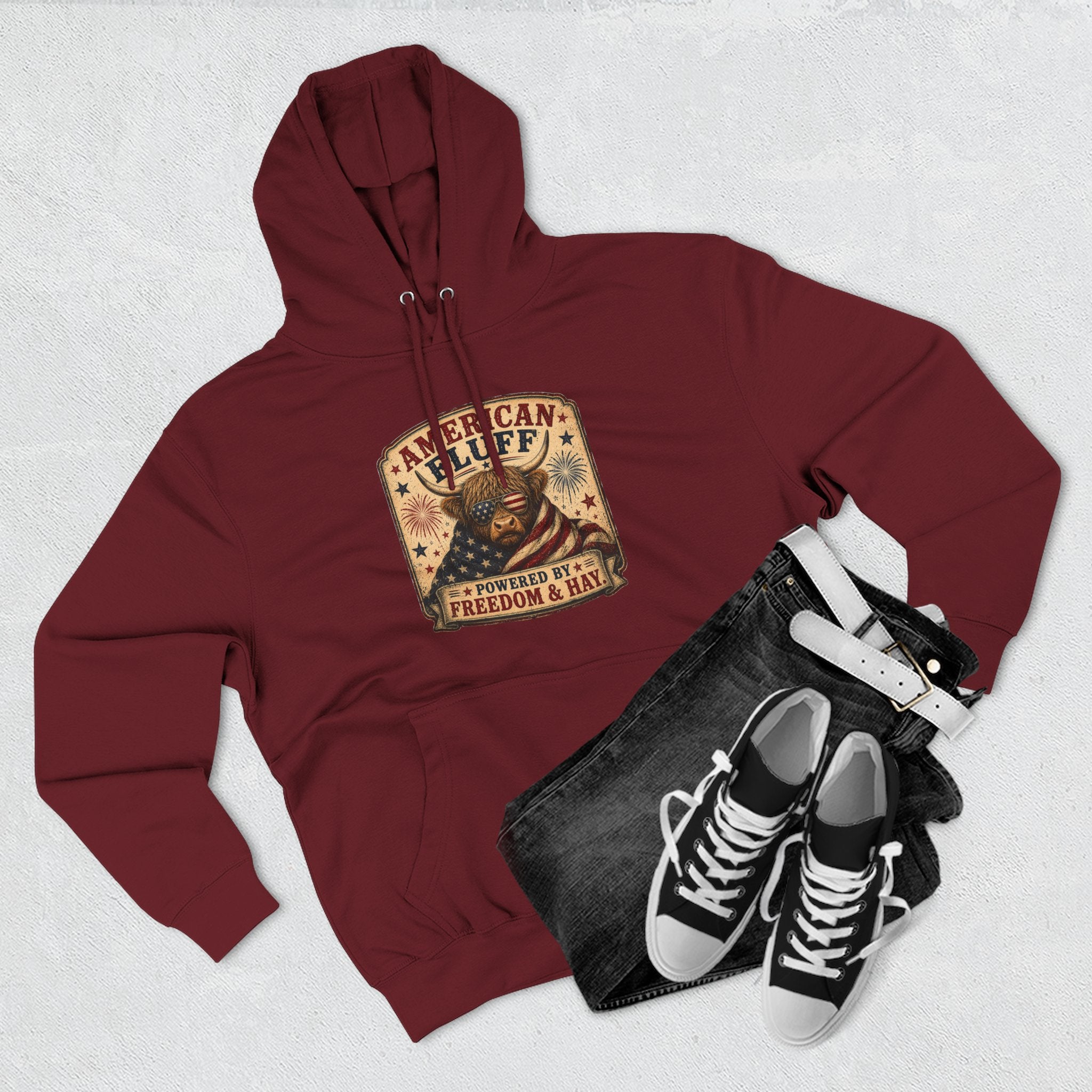 American Fluff Highland Cow Three-Panel Fleece Hoodie