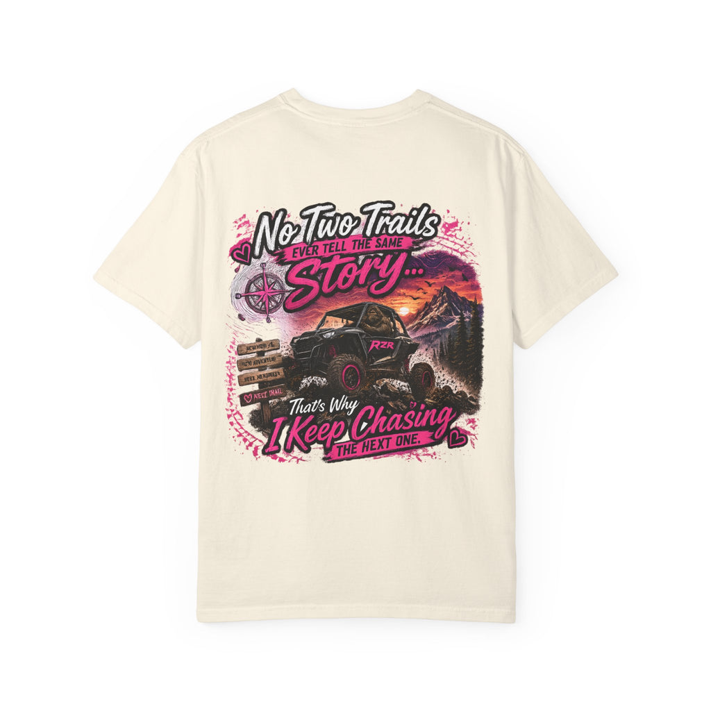 Off-Road Adventure T-Shirt — “No Two Trails Ever Tell the Same Story” Mountain Jeep Graphic