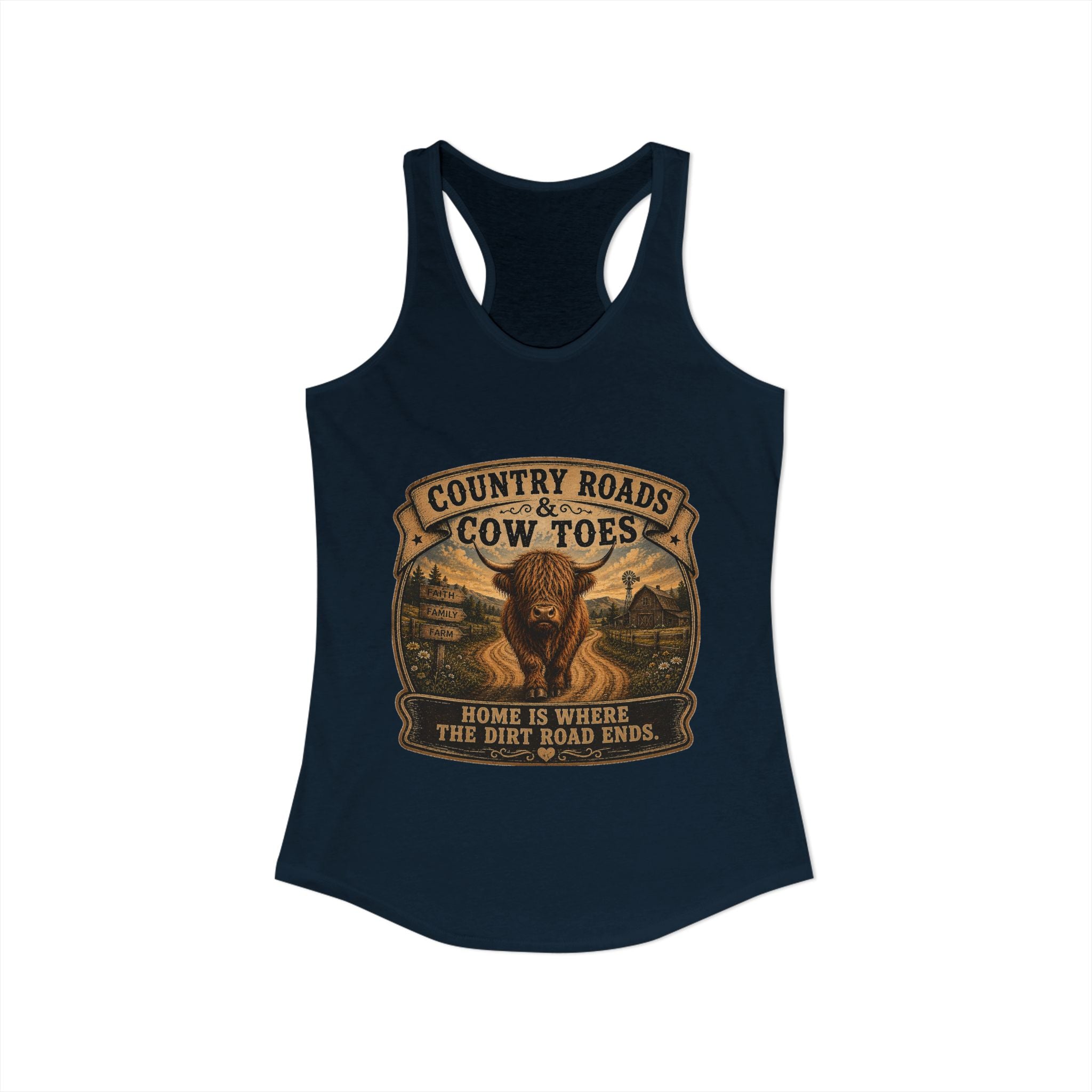 Country Roads & Cow Toes Women's Ideal Racerback Tank