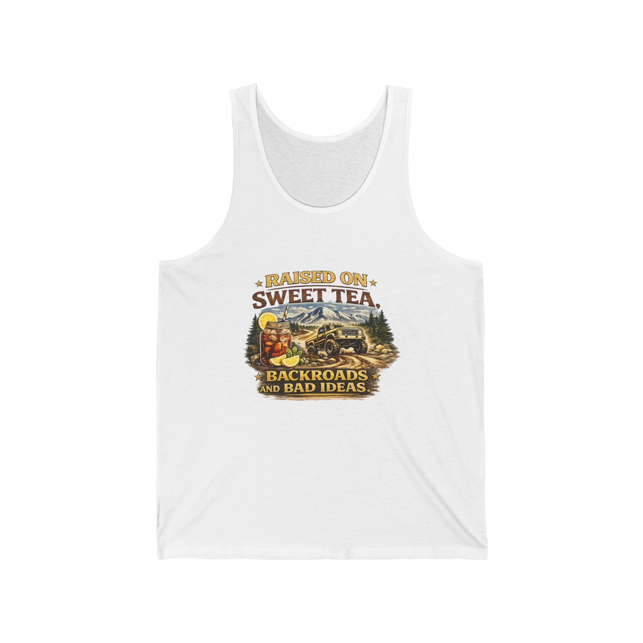 Raised on Sweet Tea Tank Top – Backroads & Bad Ideas Vintage Country Graphic Tank