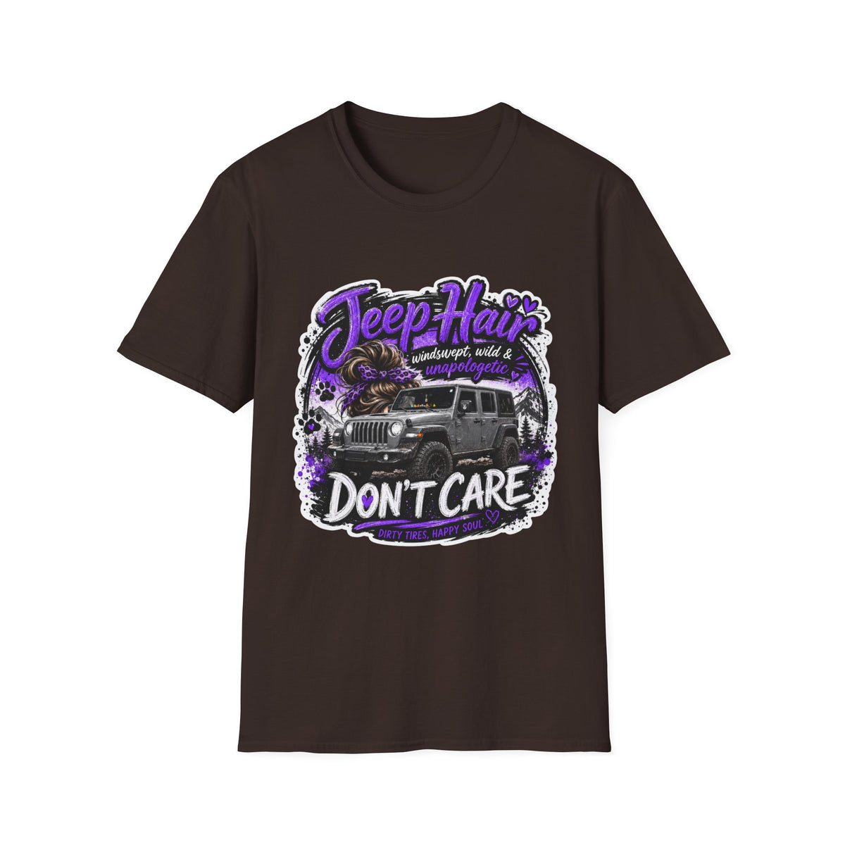Jeep Hair Don't Care (Purple) Unisex Softstyle T-Shirt