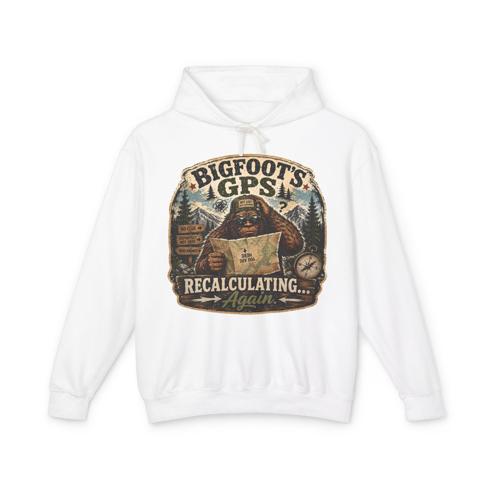 Bigfoot's GPS Relocating Again Hooded Sweatshirt