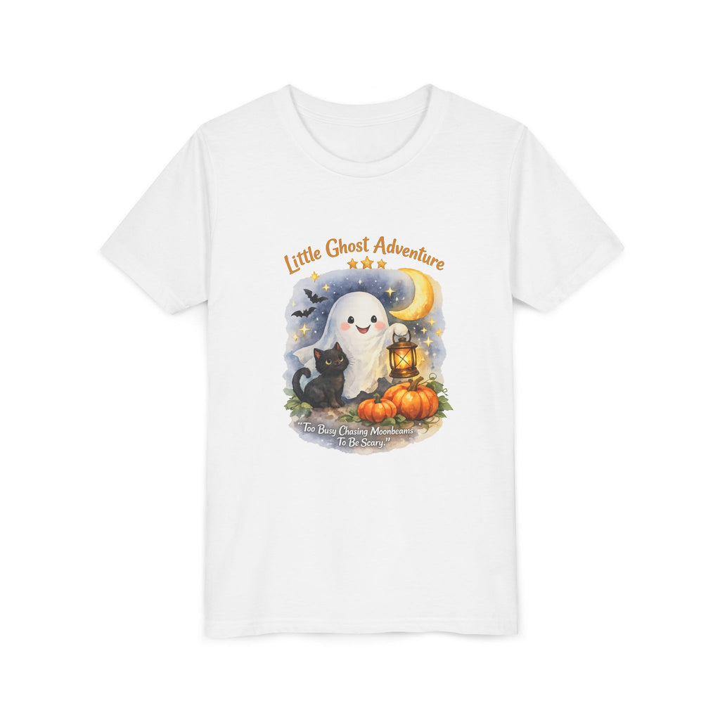 "Little Ghost Adventure" Halloween Kids Shirt with Cute Pumpkin & Black Cat Design - Youth Tee