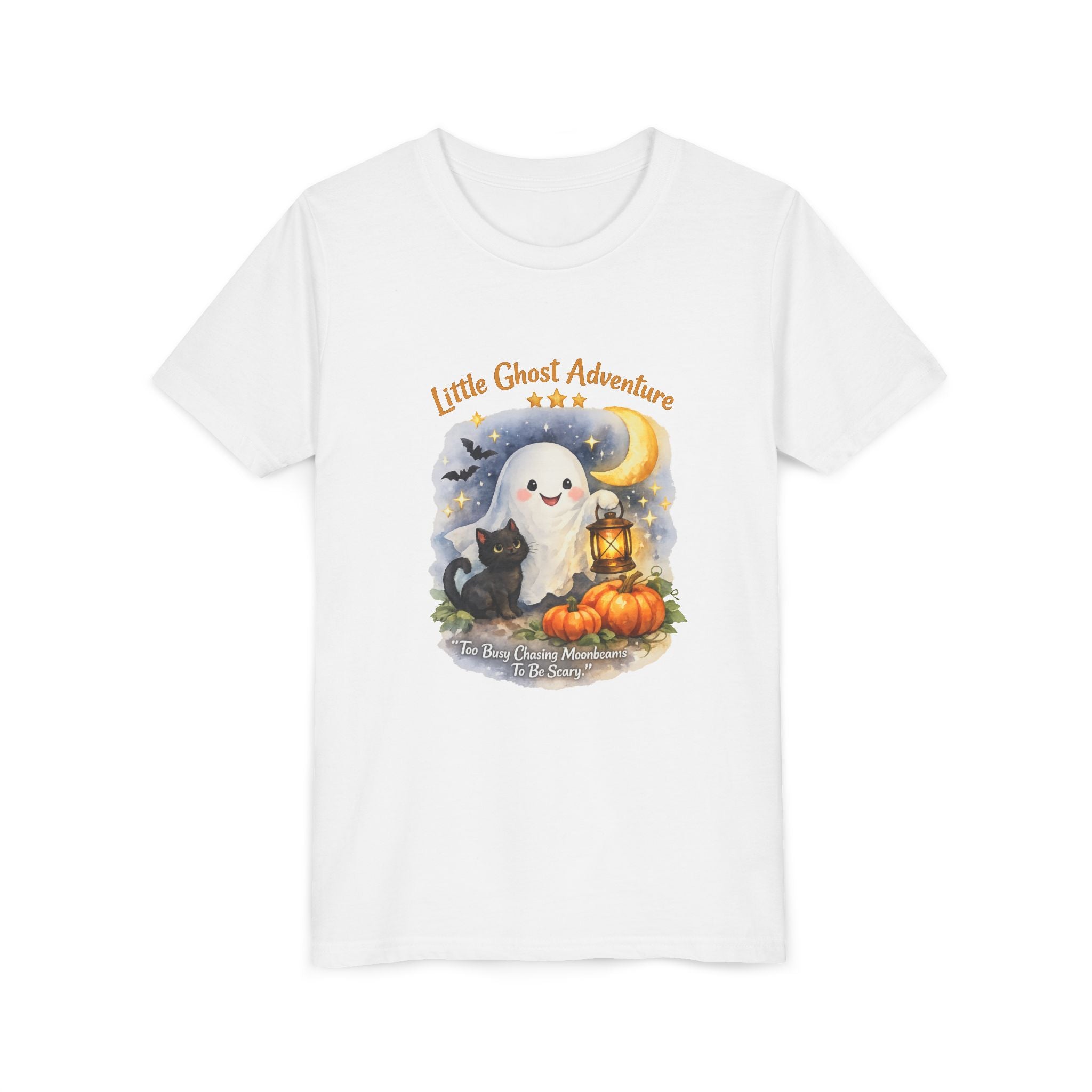 "Little Ghost Adventure" Halloween Kids Shirt with Cute Pumpkin & Black Cat Design - Youth Tee