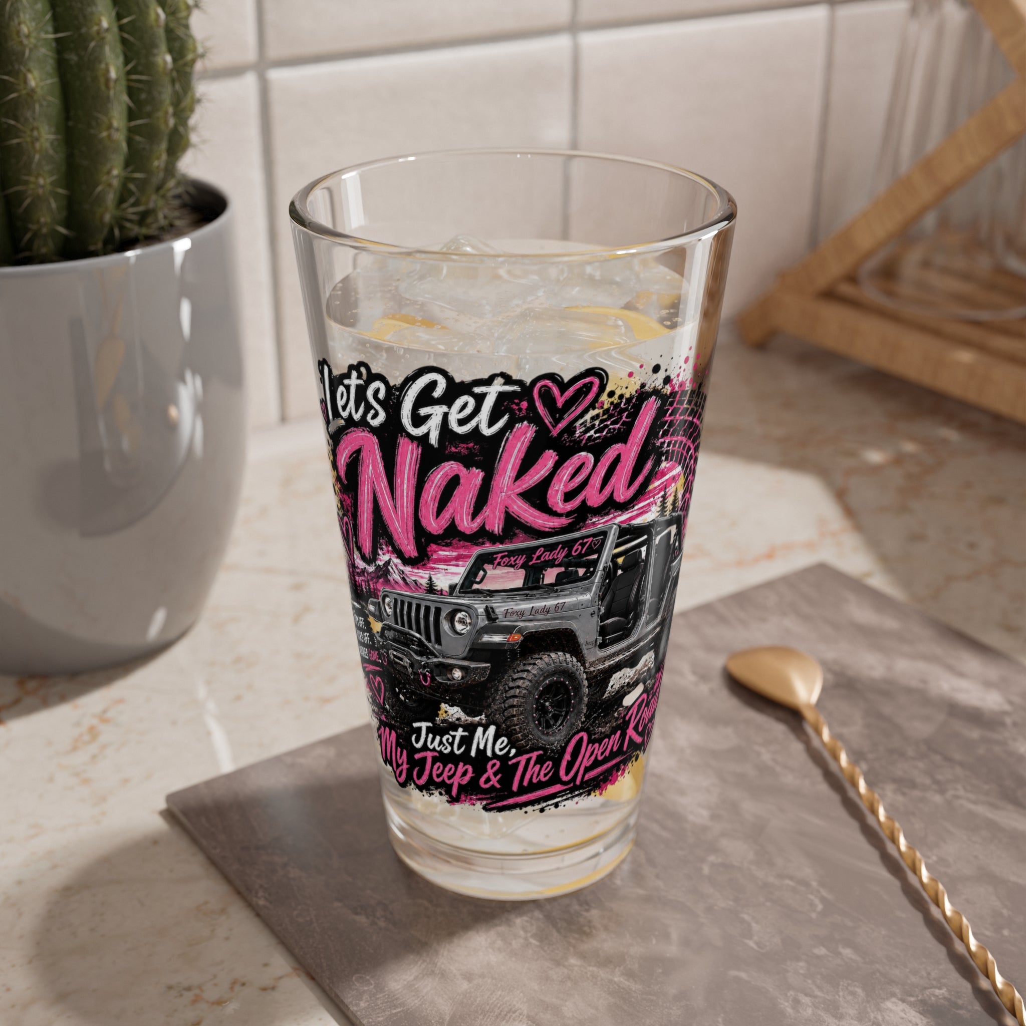 "Let's Get Naked" Jeep Off‑Road 16oz Pint Glass - Mixing Glass