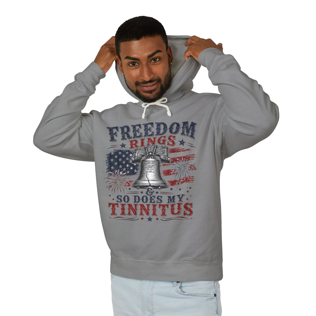 Freedom Rings Hoodie — "Freedom Rings So Does My Tinnitus" Patriotic Bell Pullover