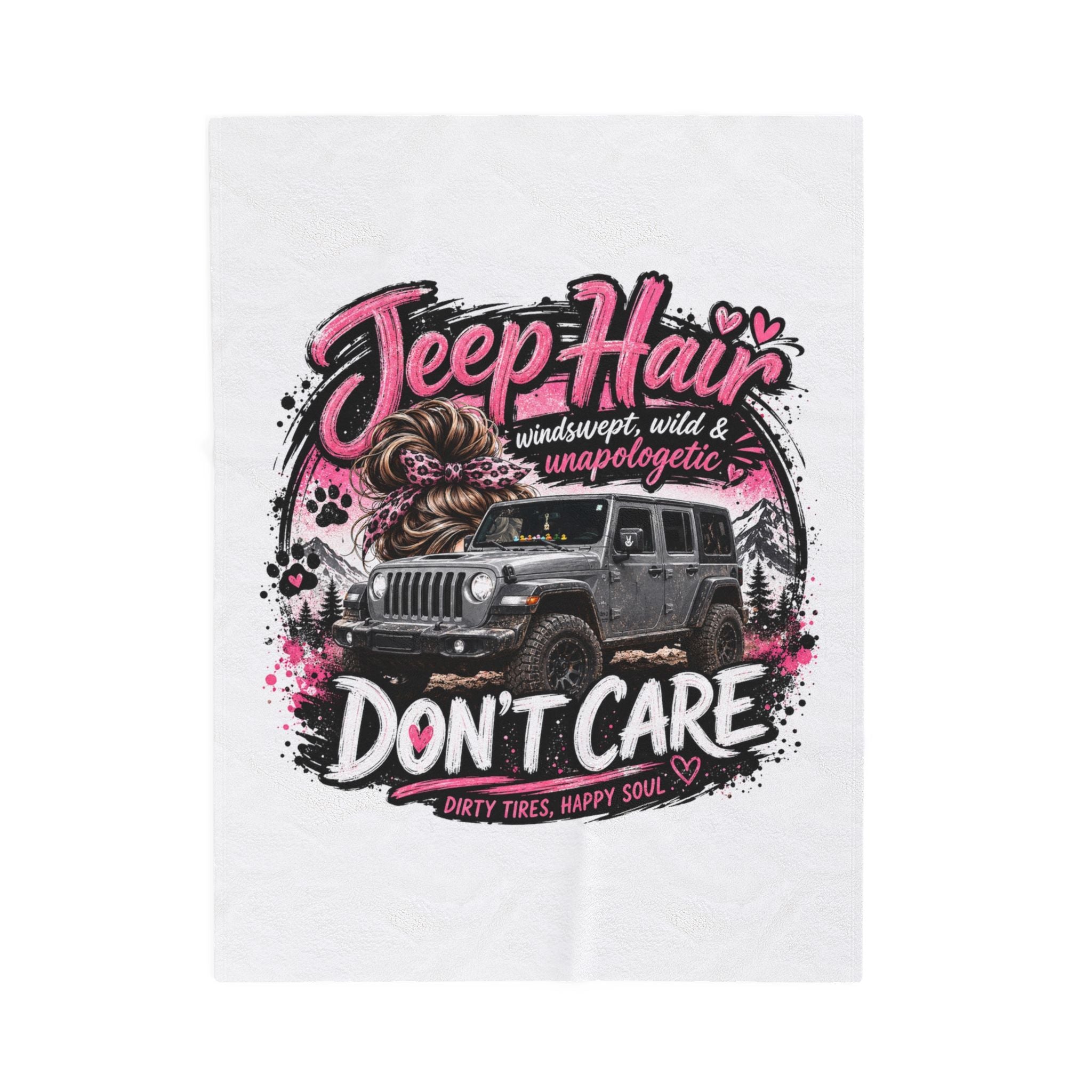 Jeep Hair Don’t Care Velveteen Plush Blanket – Off‑Road Women’s Cozy Throw