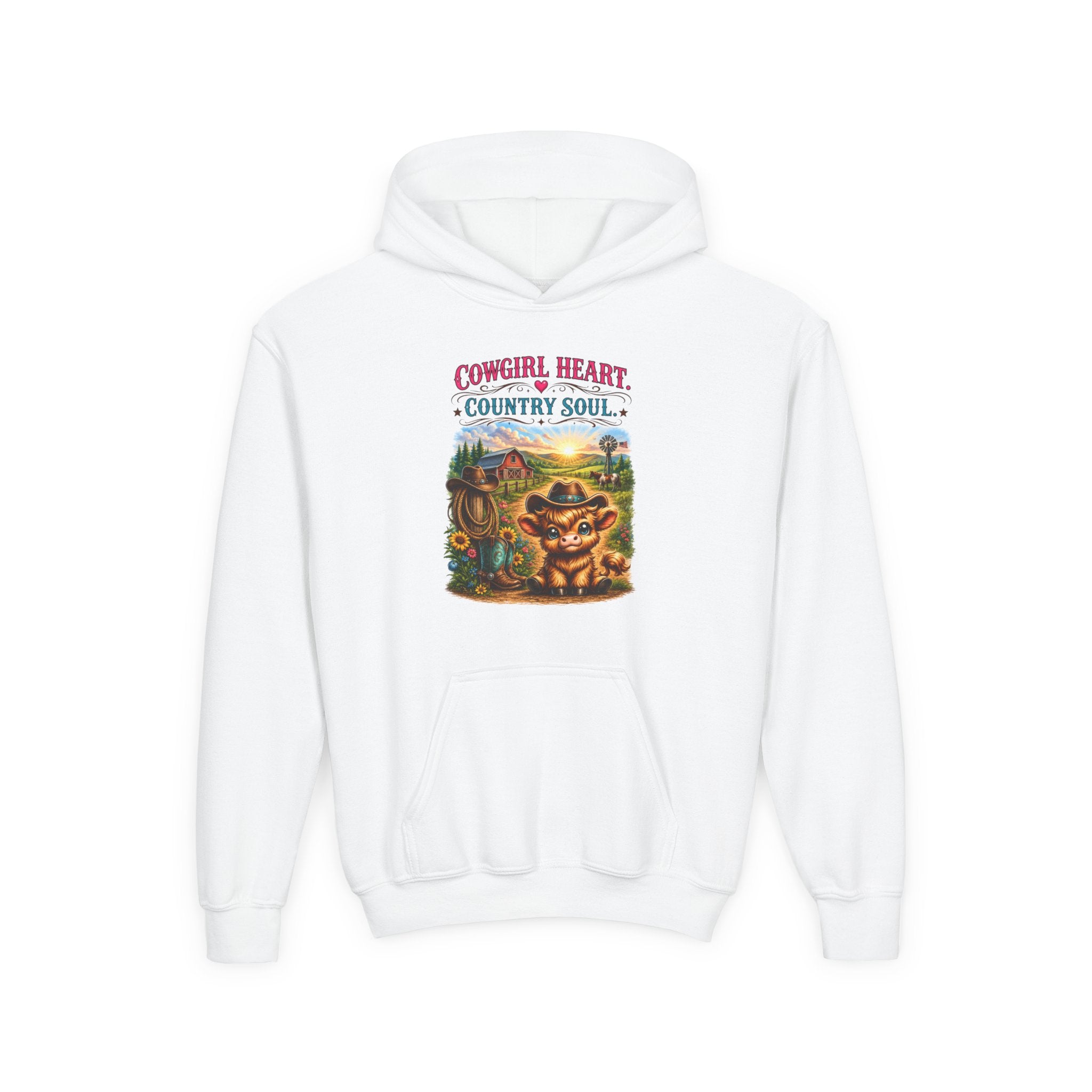 Cowgirl Heart Country Soul Youth Heavy Blend Hooded Sweatshirt