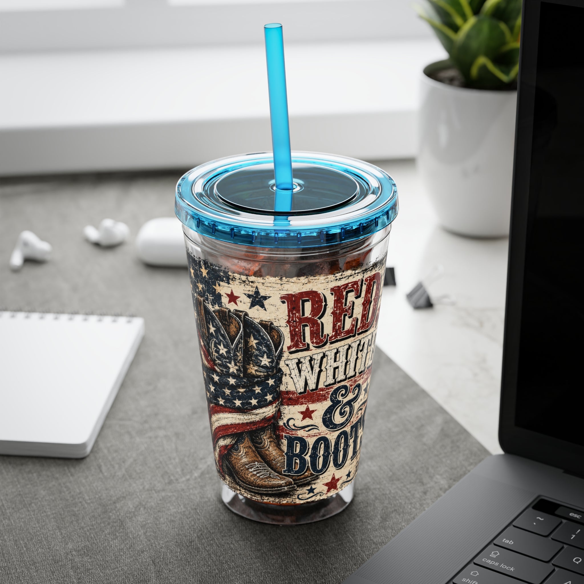 Red White & Boots Sunsplash Tumbler with Straw, 16oz