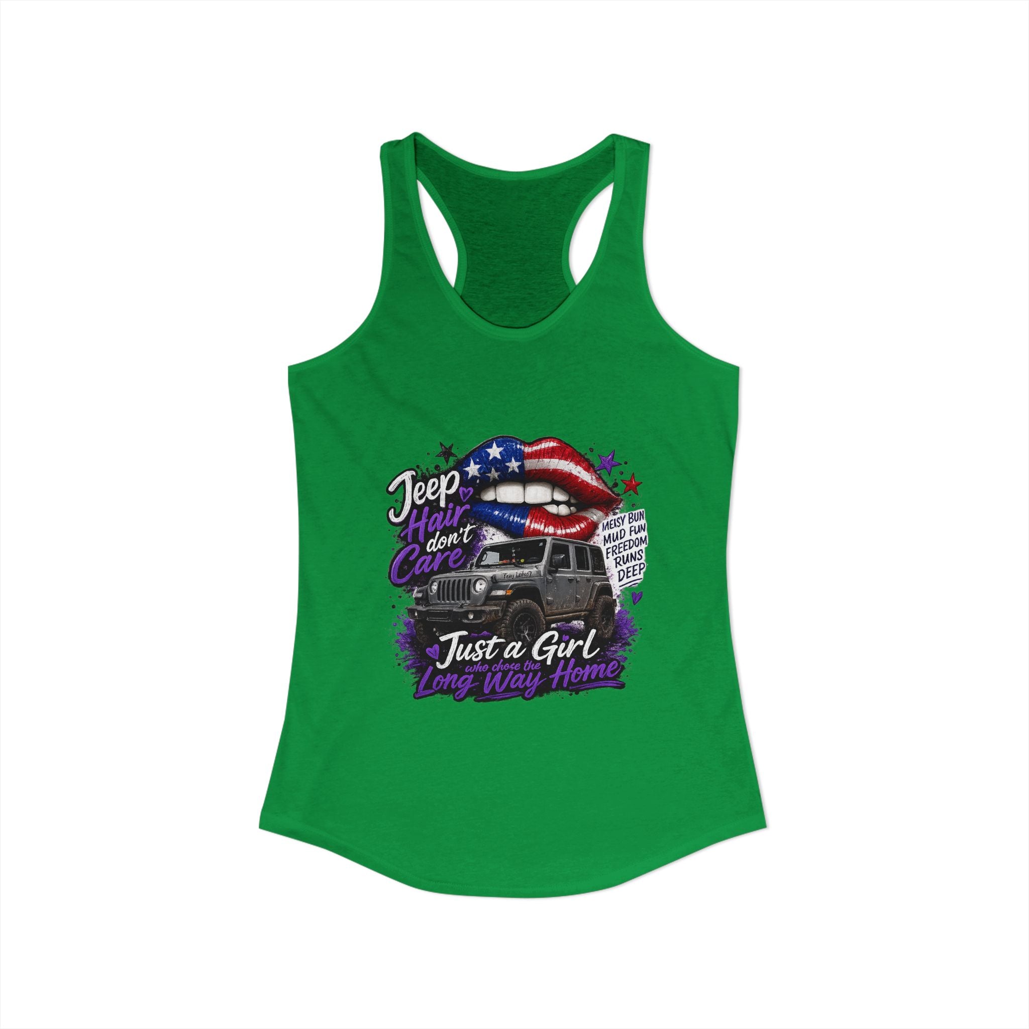 Jeep Hair Don't Care - Just a Girl A Long Way Home Women's Ideal Racerback Tank