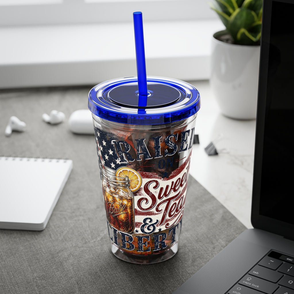 Raised On Sweet Tea & Liberty Sunsplash Tumbler with Straw, 16oz