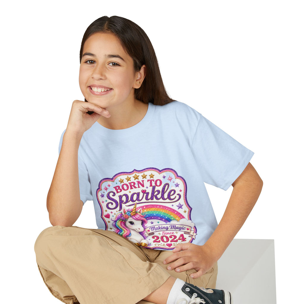 "Born to Sparkle" Unicorn Rainbow 2024 Youth Tee Kids — T-Shirt