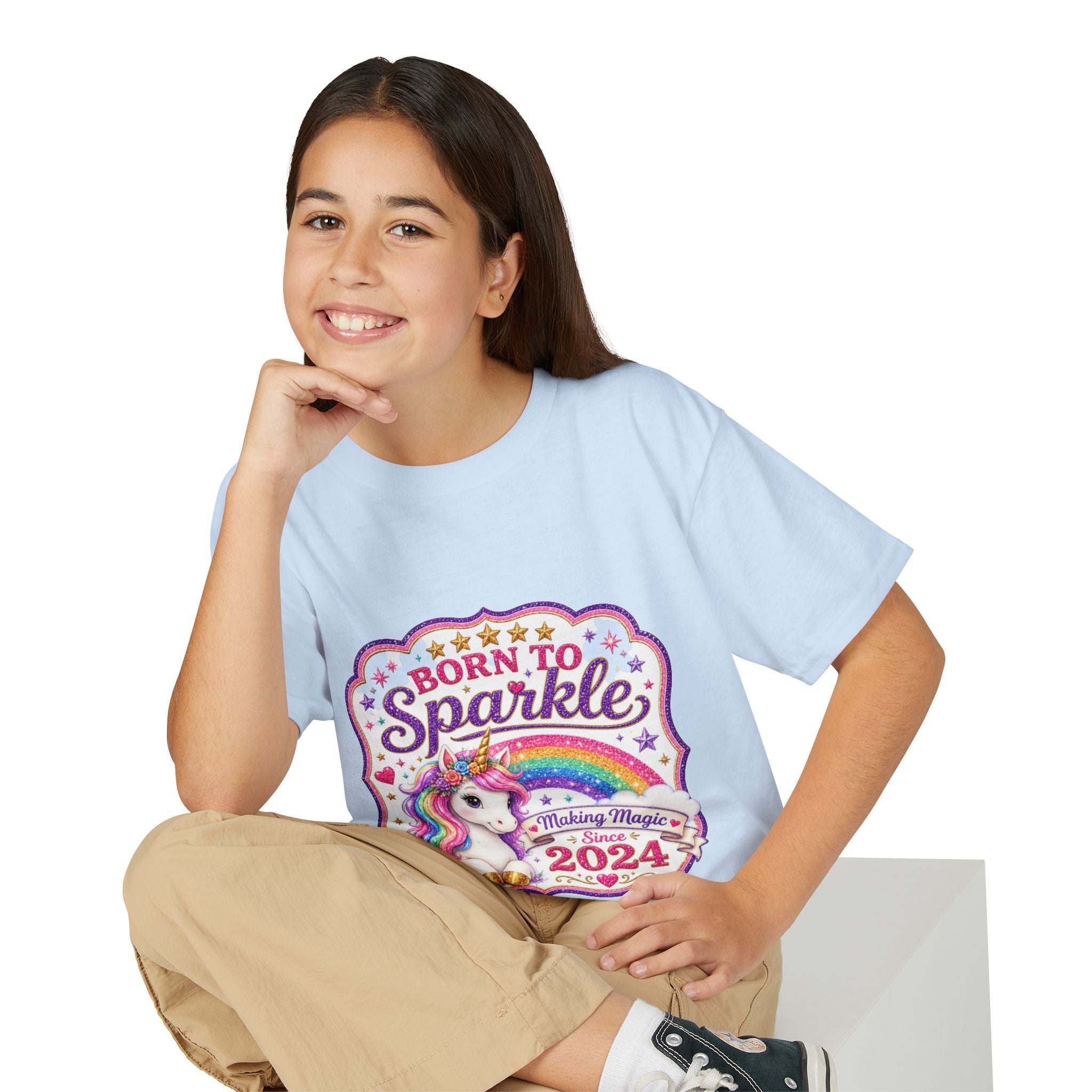 "Born to Sparkle" Unicorn Rainbow 2024 Youth Tee Kids — T-Shirt