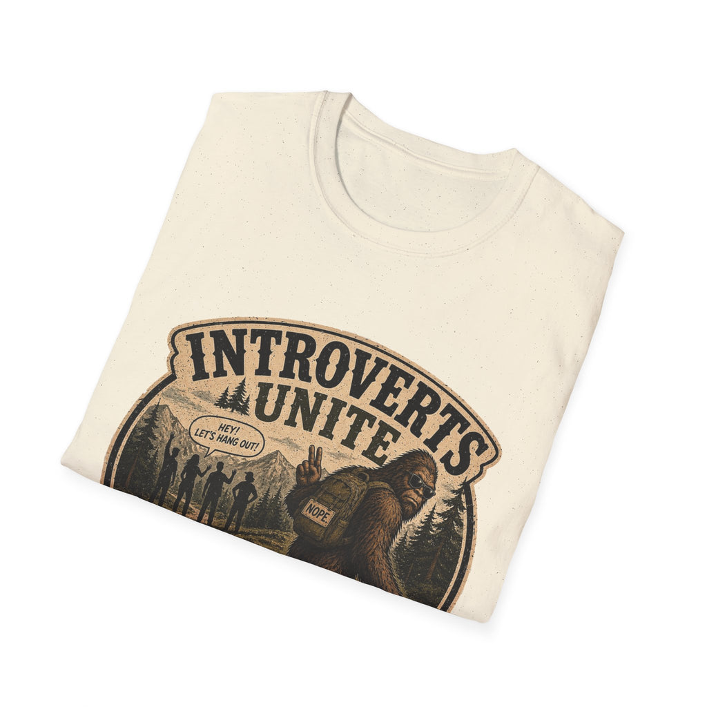 Bigfoot’s Introverts Unite Let's Not T-Shirt — Funny Sasquatch Recalculating Map Tee