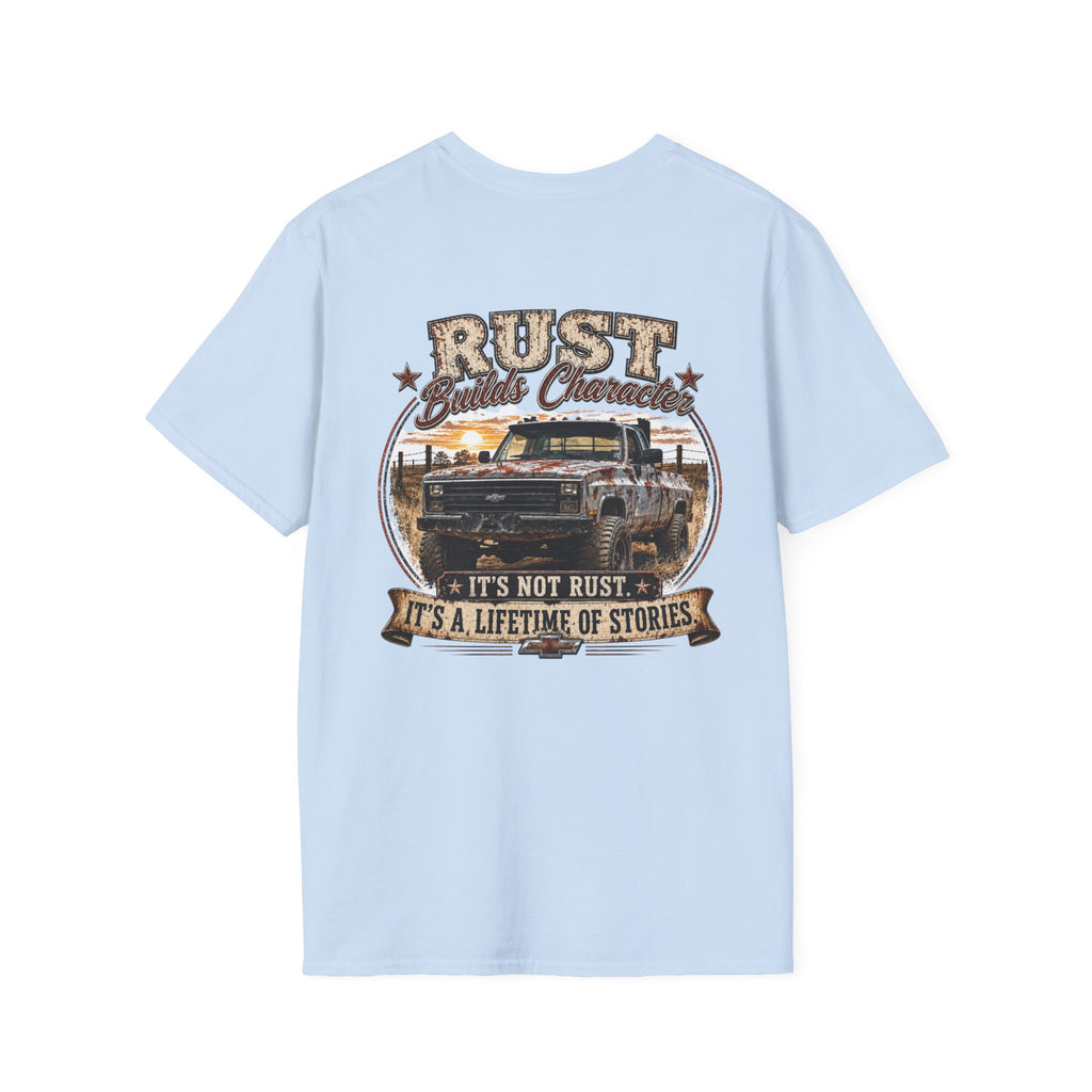 Rust Builds Character - Chevrolet K30 Vintage Truck Pocket T‑Shirt