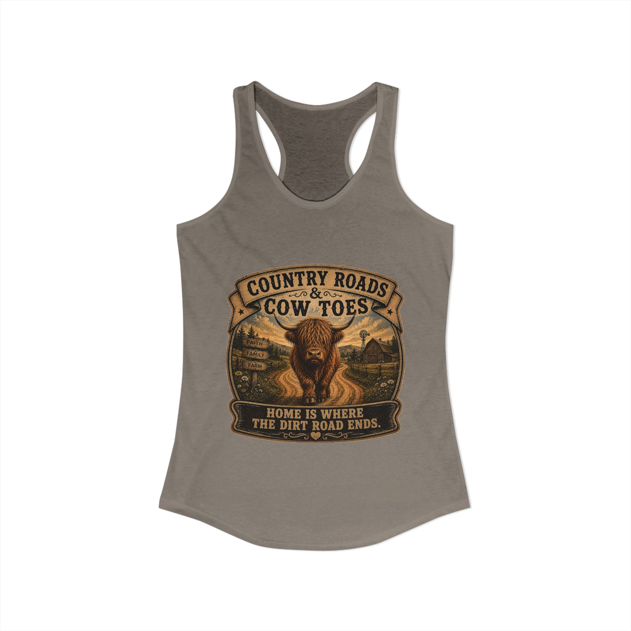 Country Roads & Cow Toes Women's Ideal Racerback Tank