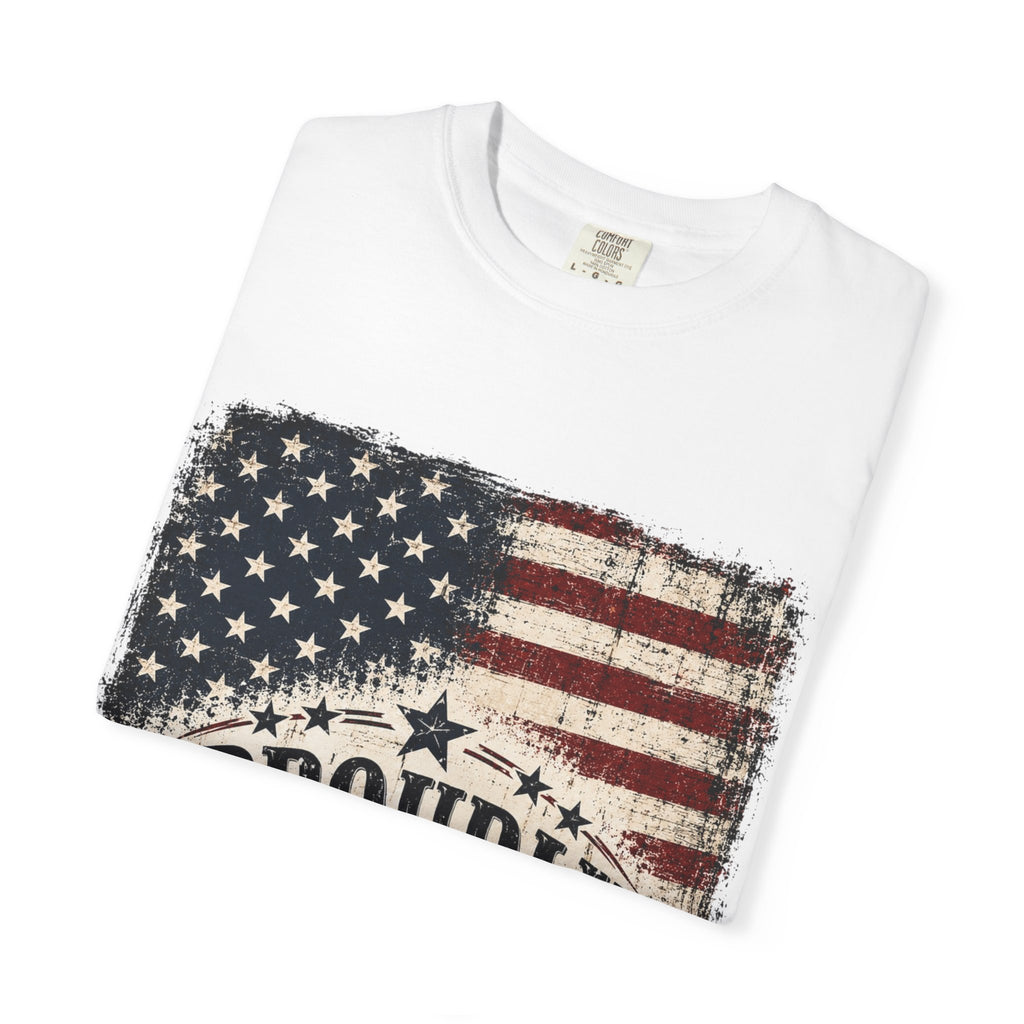 Proudly American T-Shirt — Vintage Flag Patriotic Tee for 4th of July