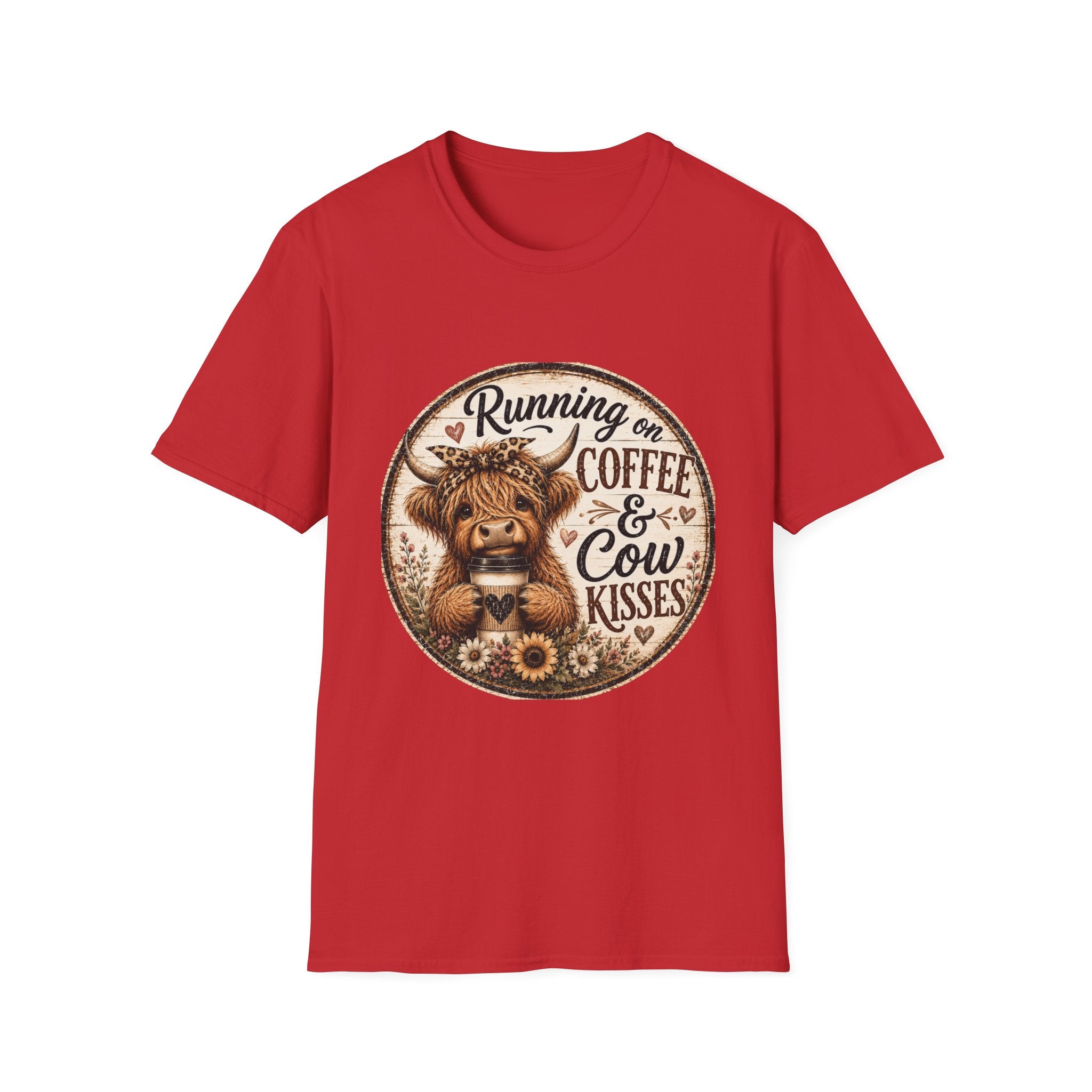 Running on Coffee & Cow Kisses - Unisex Softstyle T-Shirt