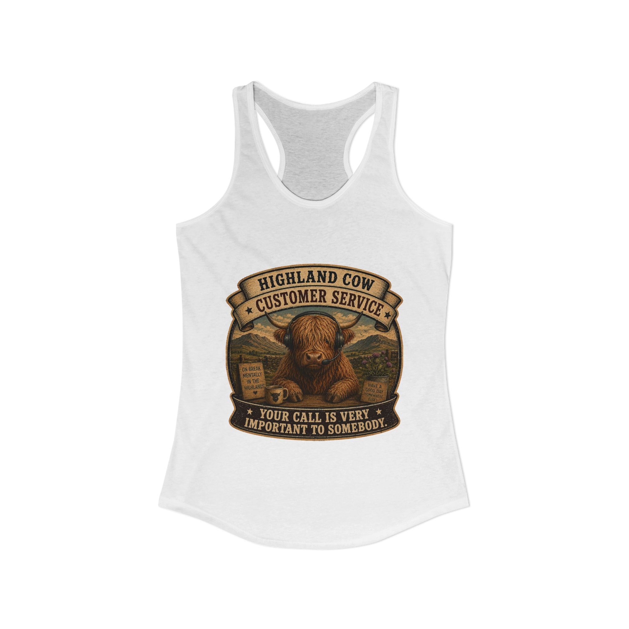 Highland Cow Customer Service Women's Ideal Racerback Tank