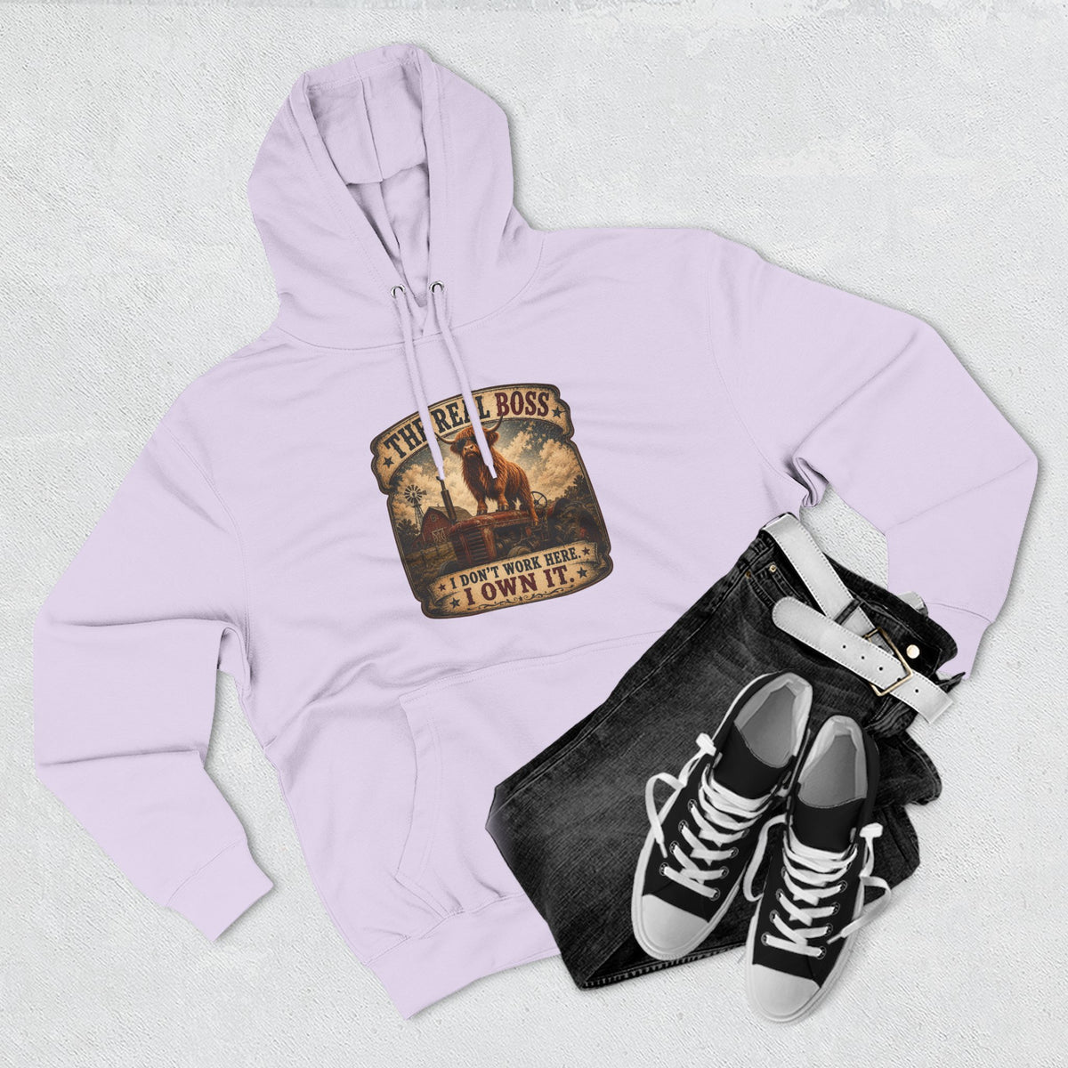 The Real Boss Highland Cow Three-Panel Fleece Hoodie