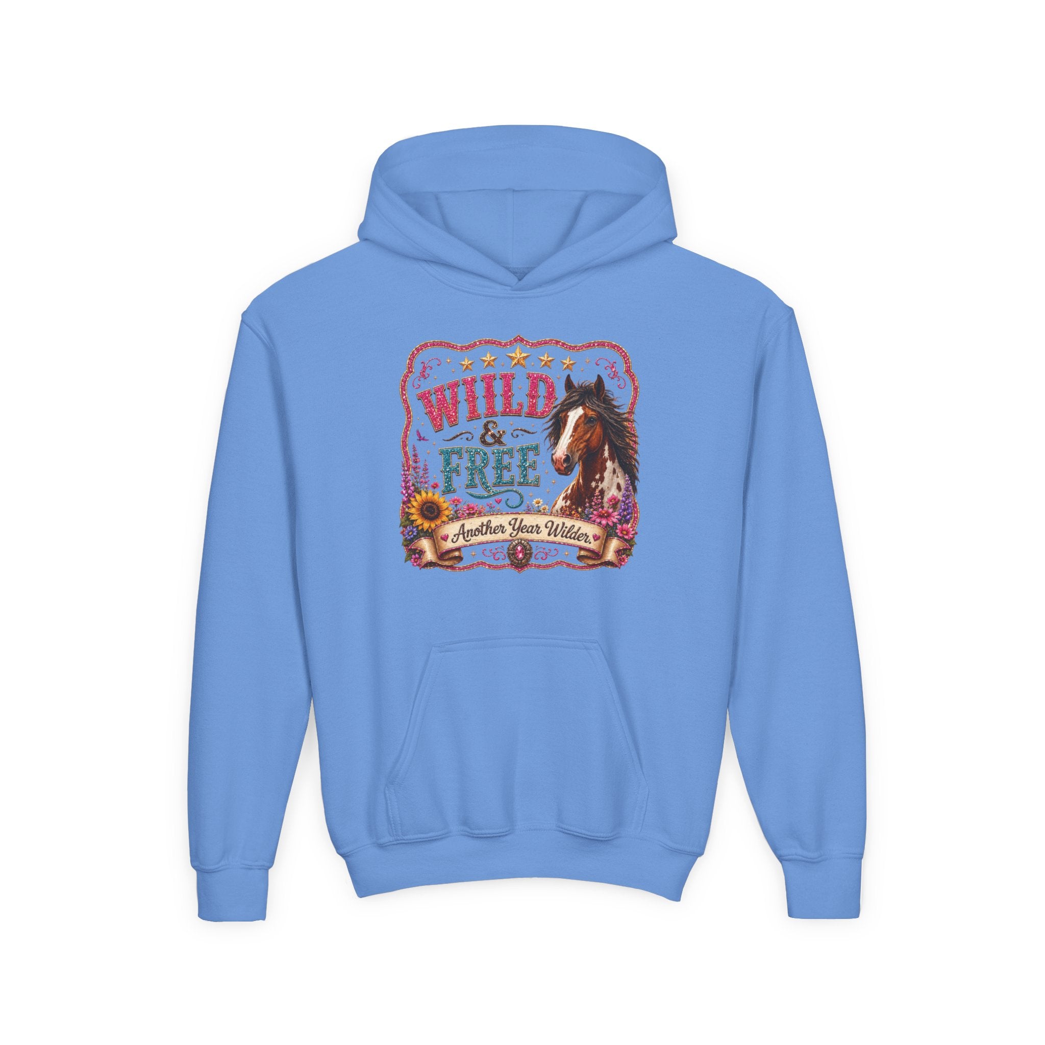 Youth Hoodie — "Wild & Free" Horse Graphic Pullover