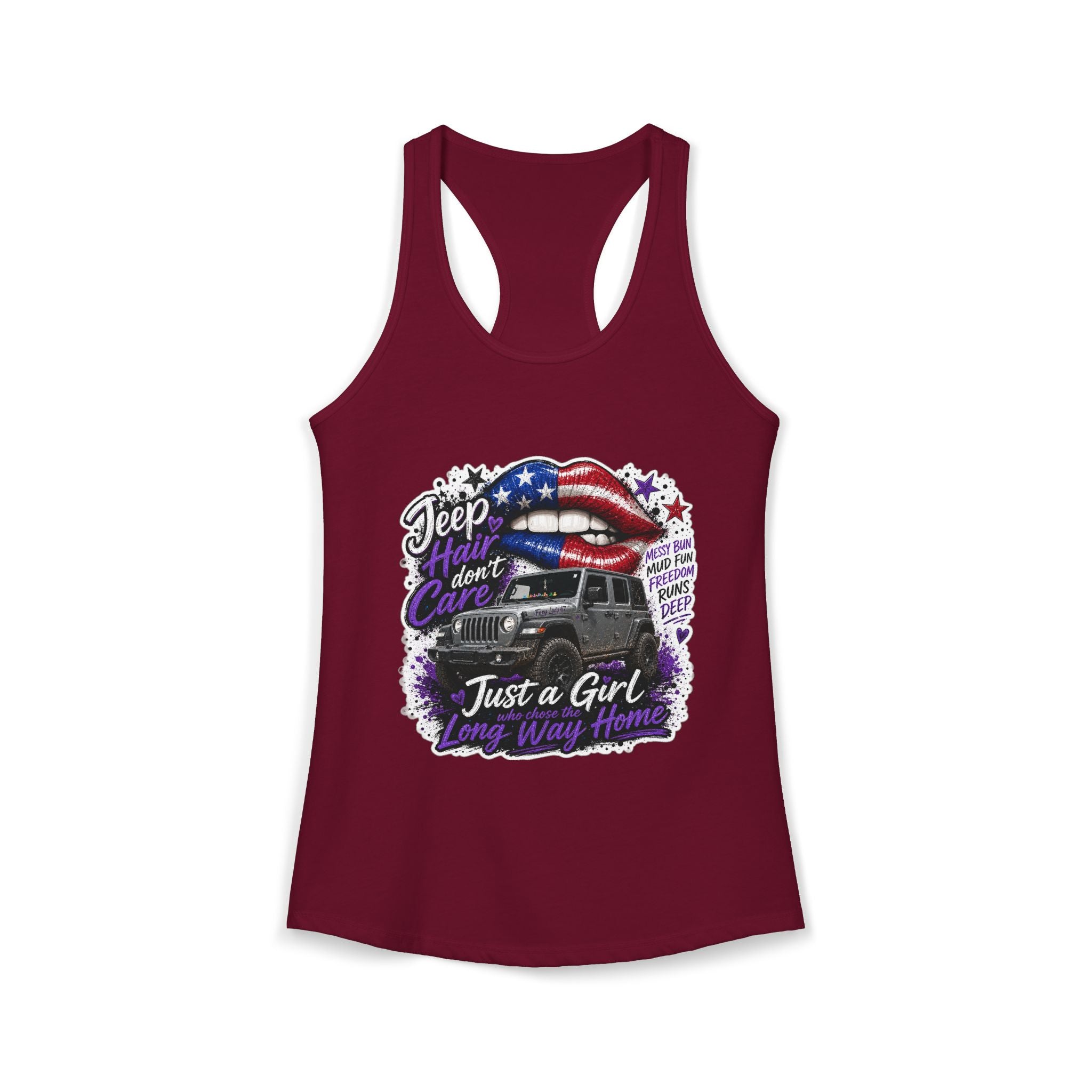 Jeep Hair Don't Care - Just a Girl A Long Way Home Women's Ideal Racerback Tank