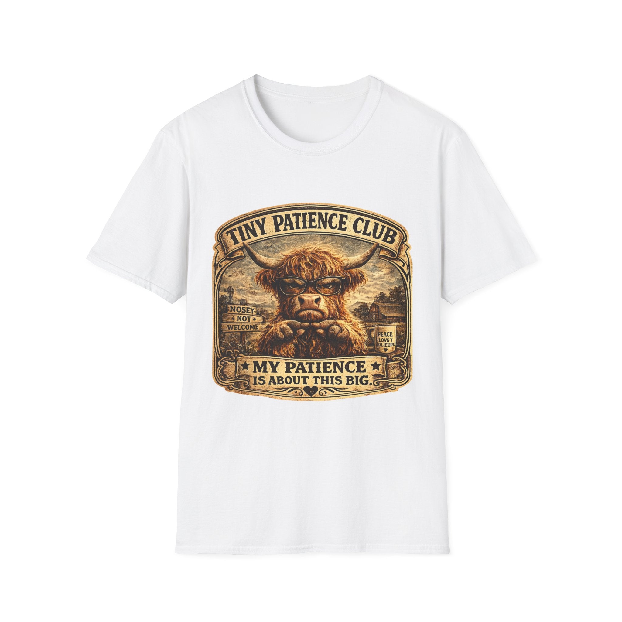 Tiny Patience Club Highland Cow Unisex Softstyle T-Shirt