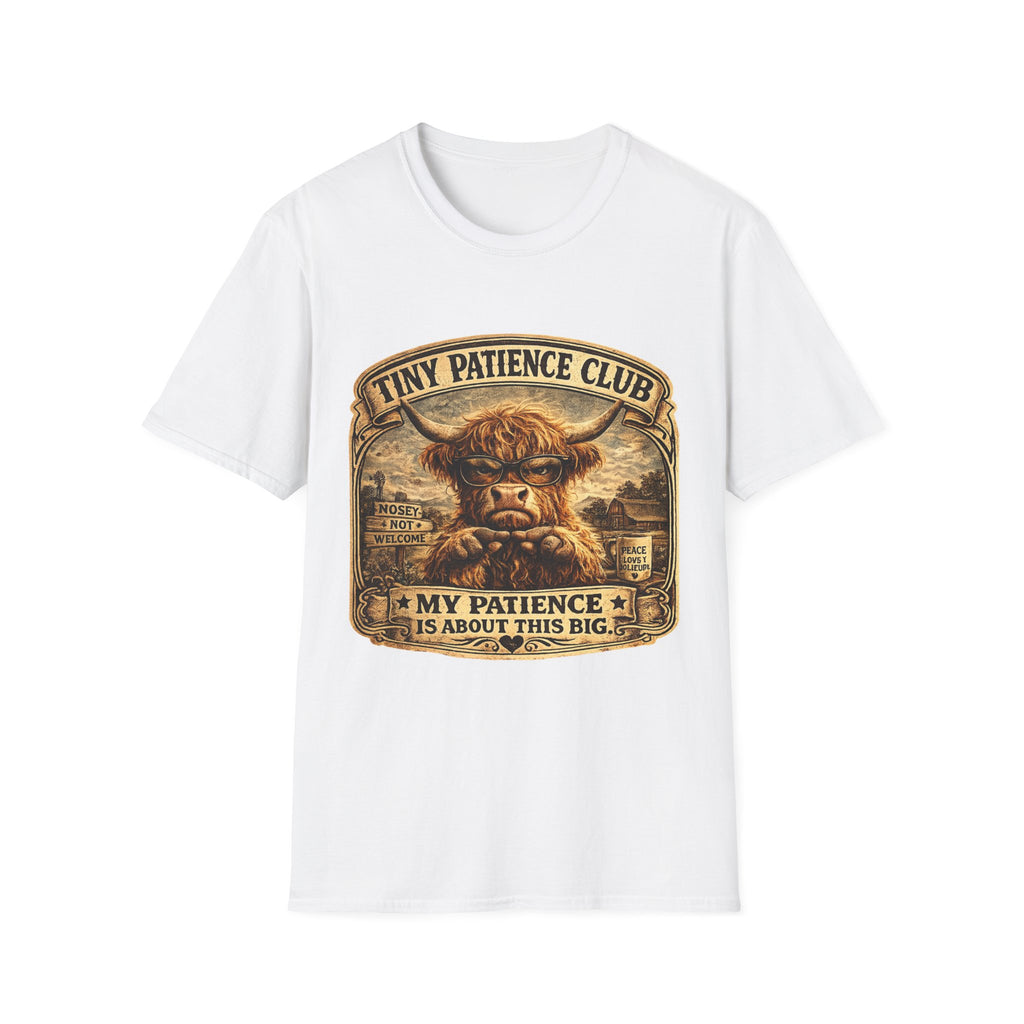 Tiny Patience Club Highland Cow Unisex Softstyle T-Shirt