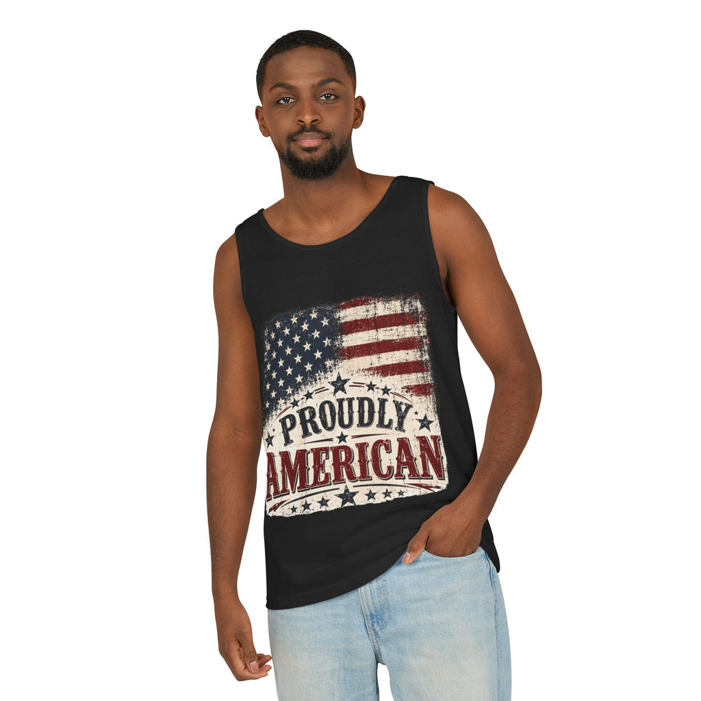 Proudly American Tank Top — Vintage Flag Fourth of July Patriotic Tee