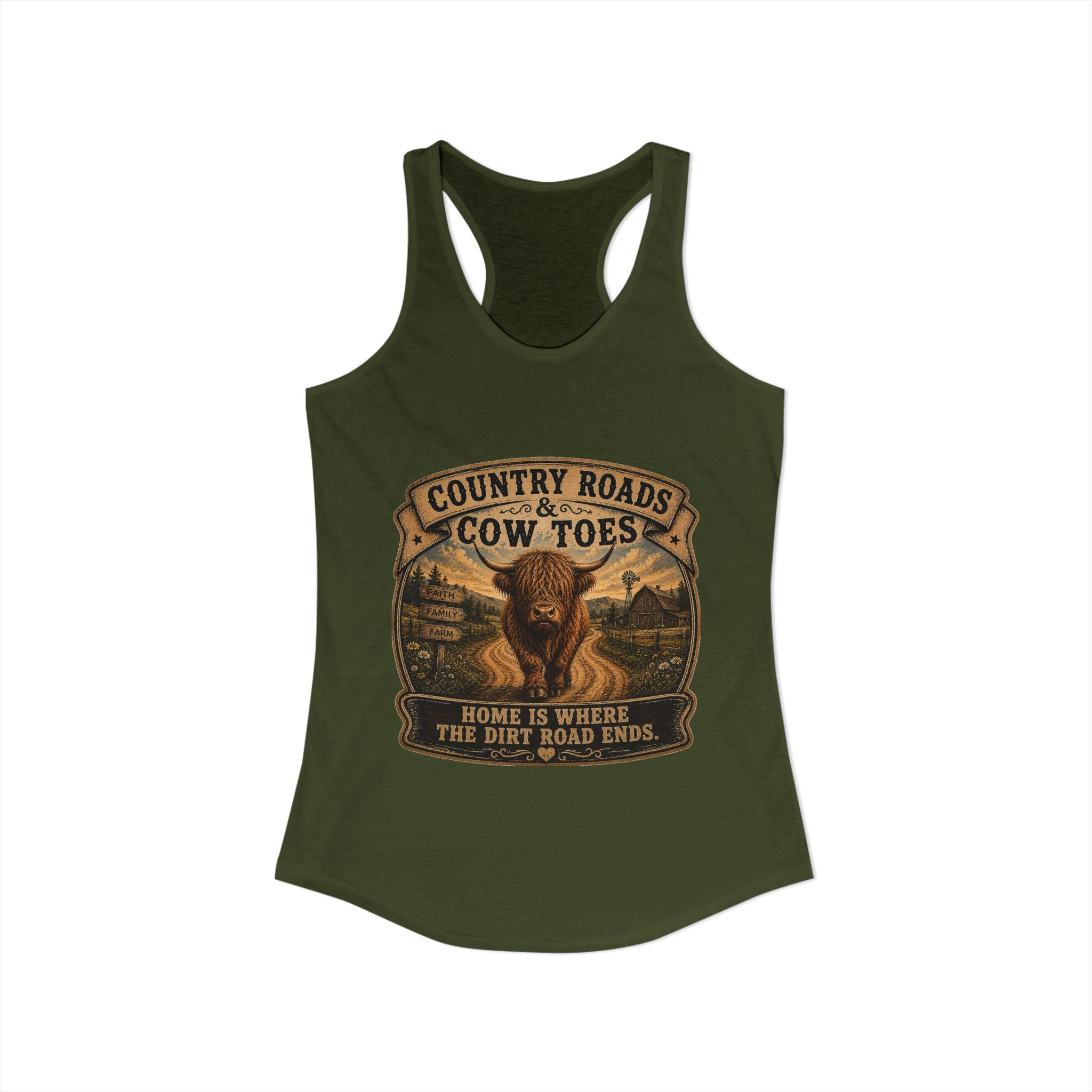 Country Roads & Cow Toes Women's Ideal Racerback Tank