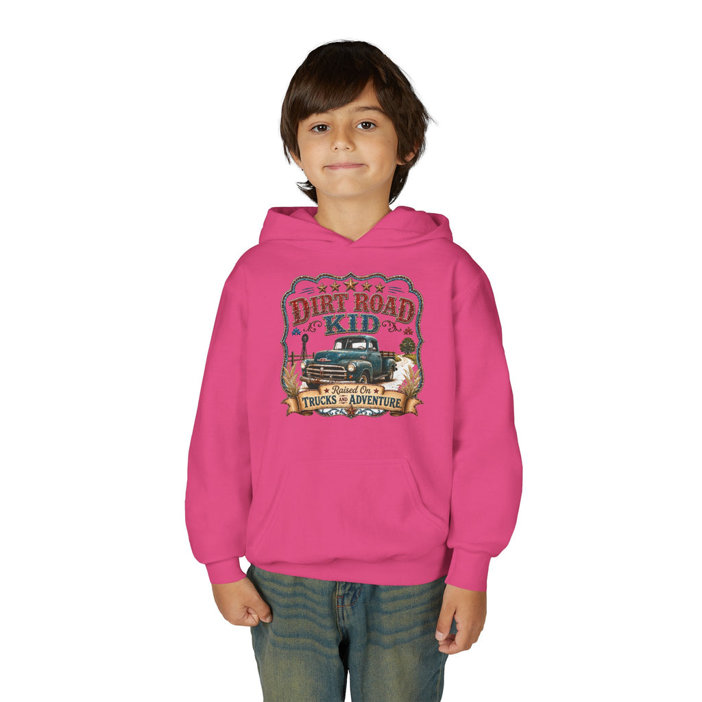 Youth Hoodie — “Dirt Road Kid” Vintage Truck Adventure Sweatshirt