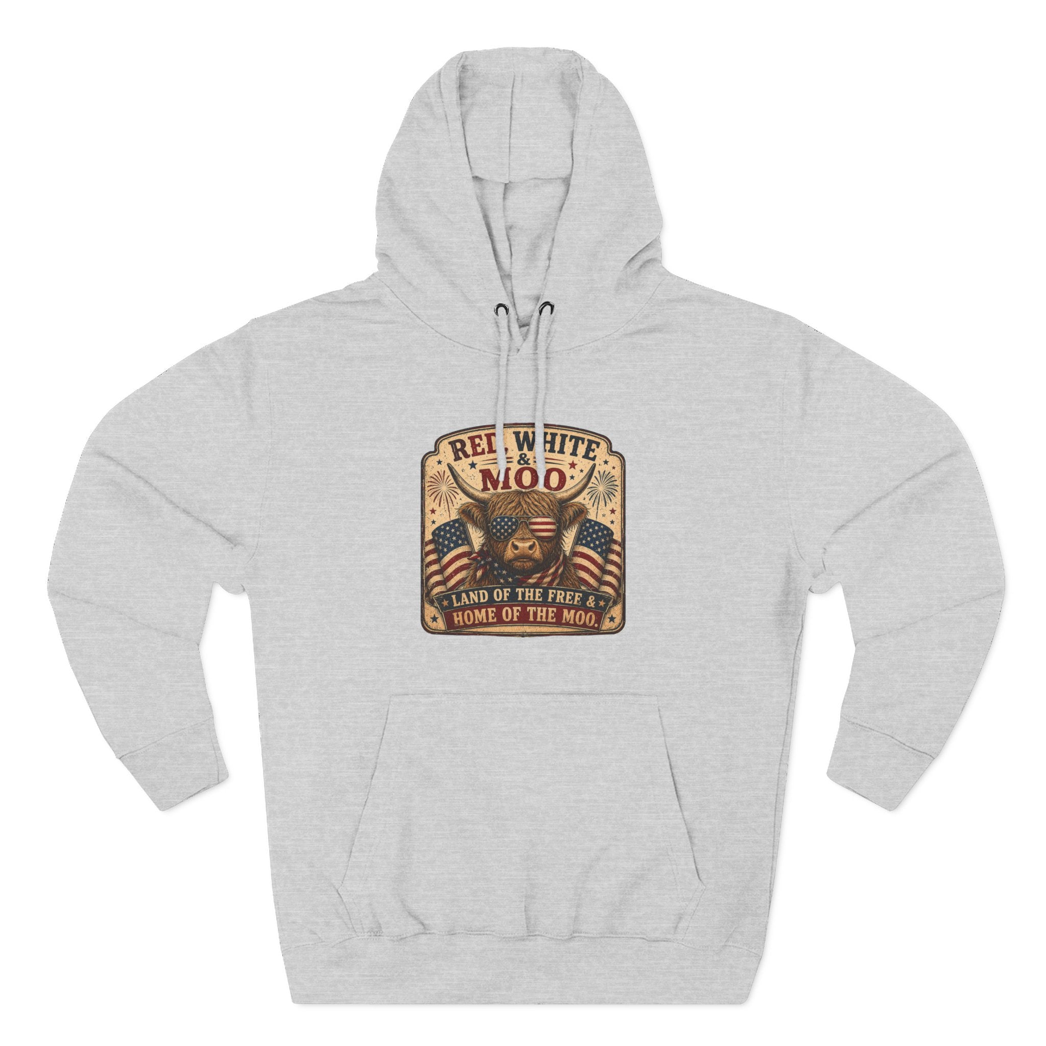 Red, White, & Moo Highland Cow Three-Panel Fleece Hoodie