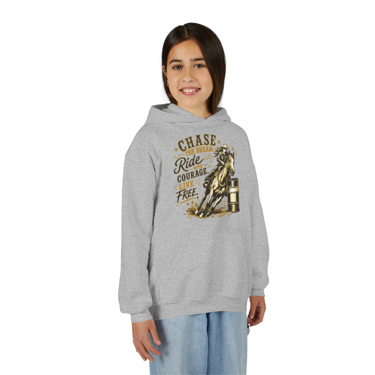 Chase the Dream Ride with Courage Youth Heavy Blend Hooded Sweatshirt