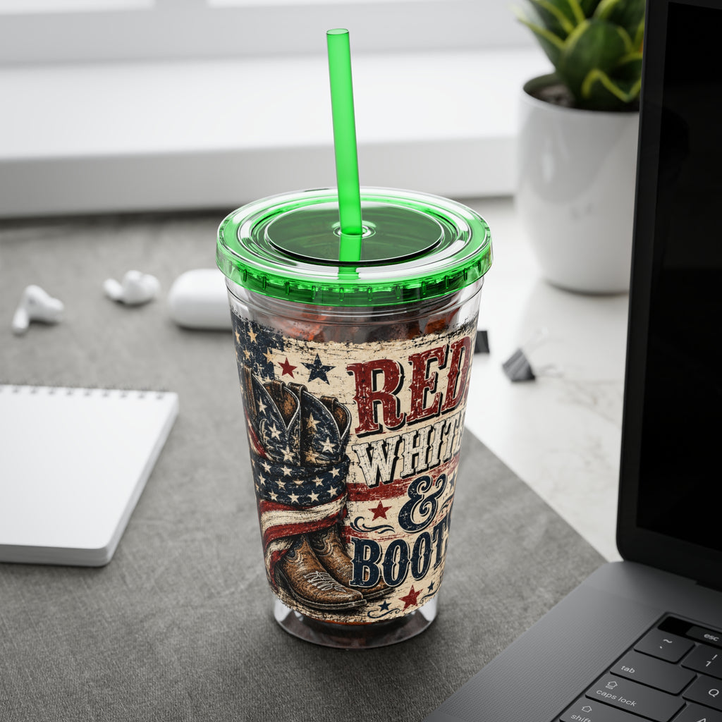 Red White & Boots Sunsplash Tumbler with Straw, 16oz