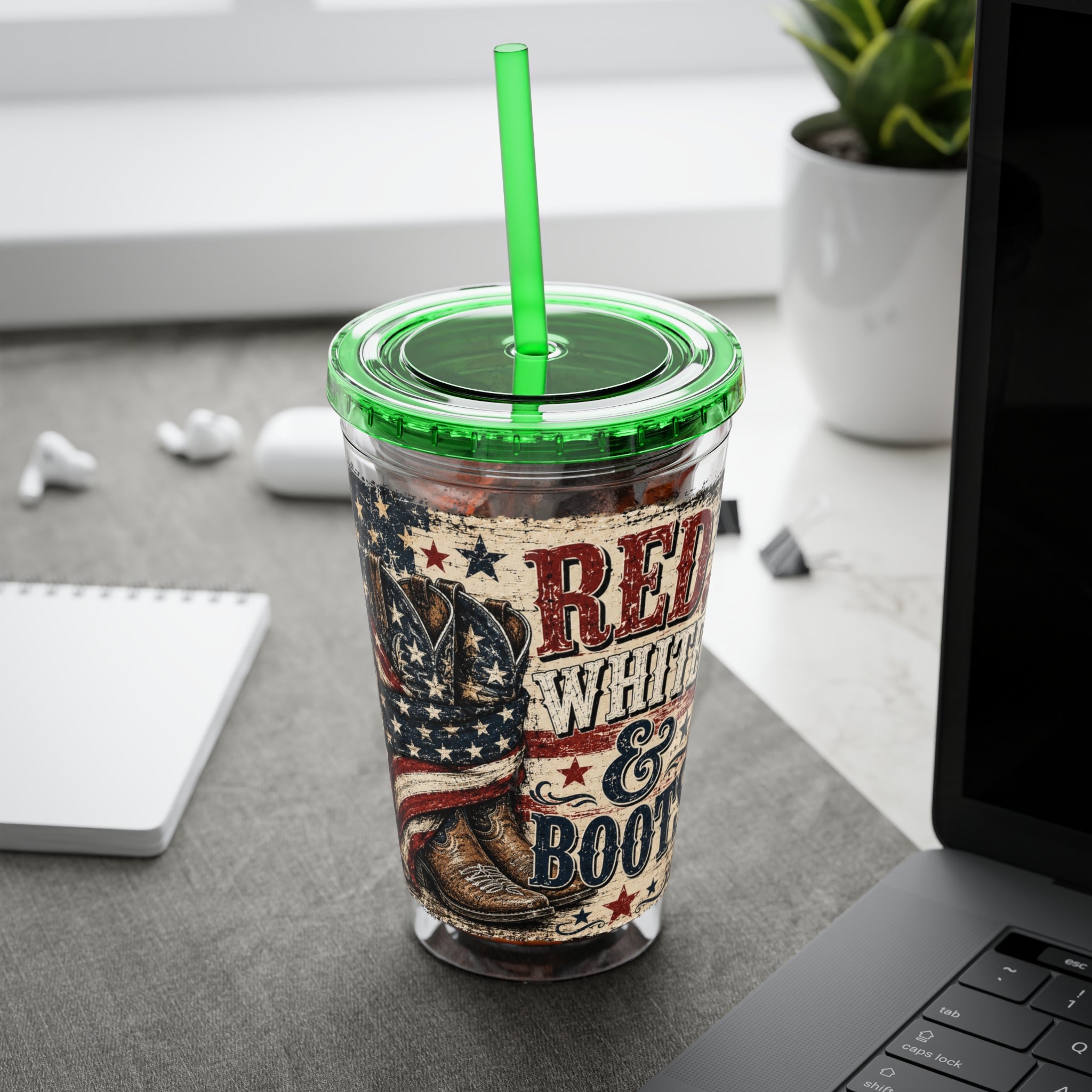 Red White & Boots Sunsplash Tumbler with Straw, 16oz