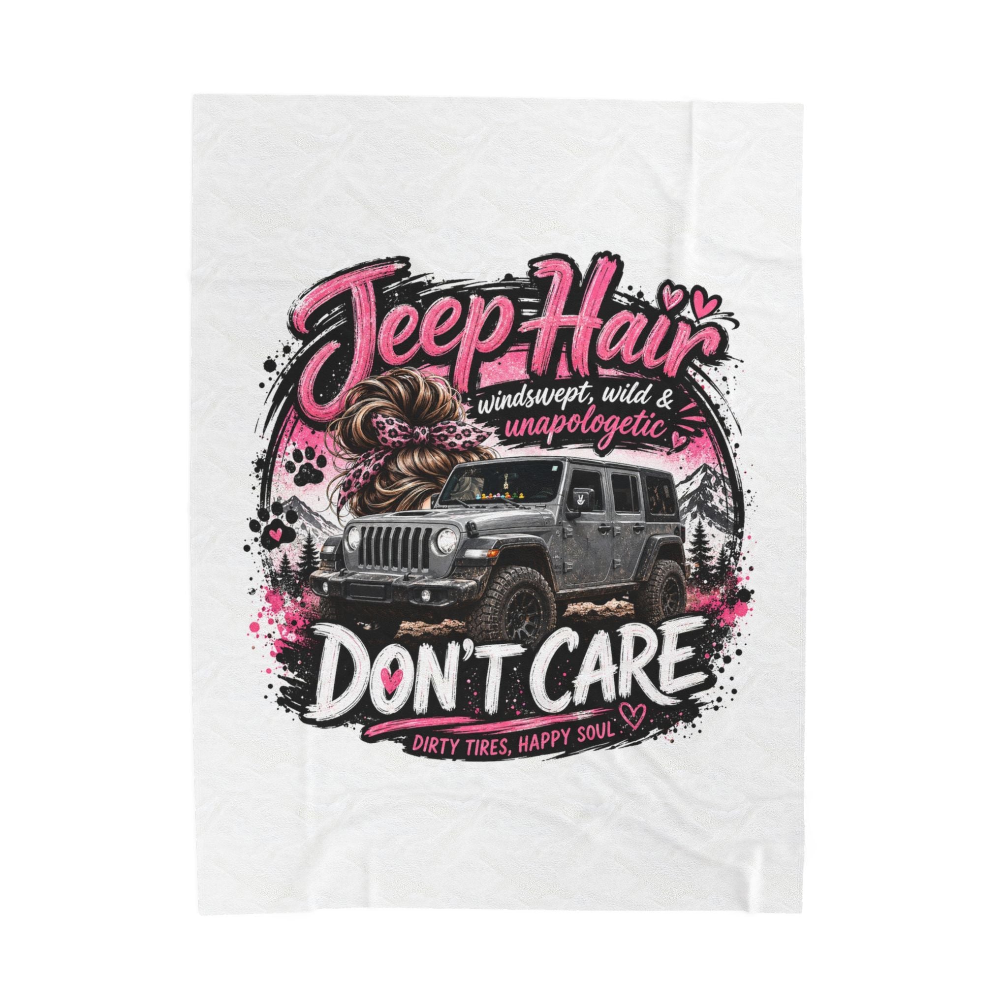 Jeep Hair Don’t Care Velveteen Plush Blanket – Off‑Road Women’s Cozy Throw