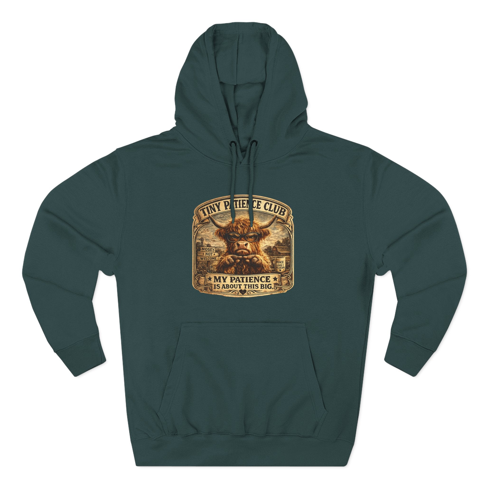 Tiny Patience Club Highland Cow Three-Panel Fleece Hoodie