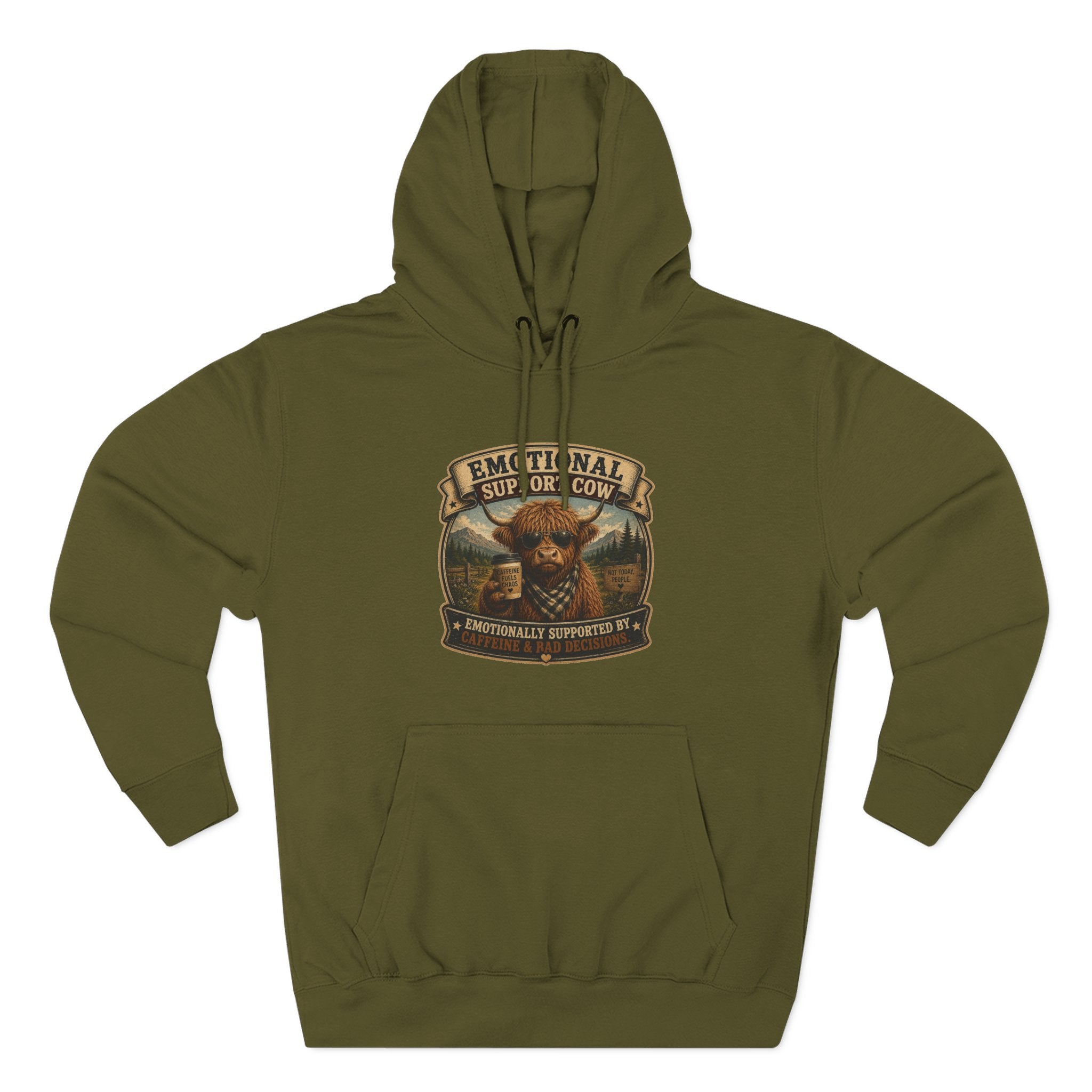 Socially Awkward Highland Cow - Three-Panel Fleece Hoodie