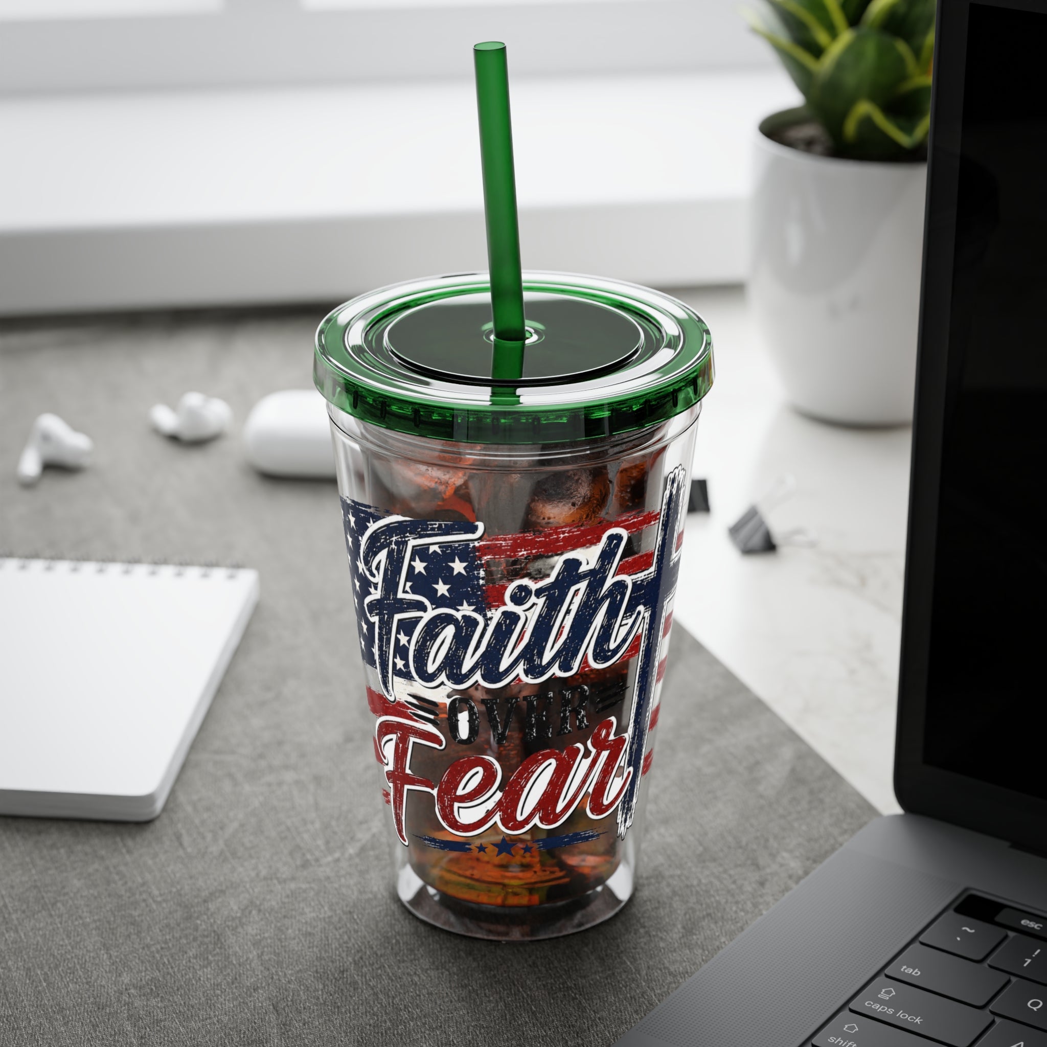 Faith Over Fear Sunsplash Tumbler with Straw, 16oz