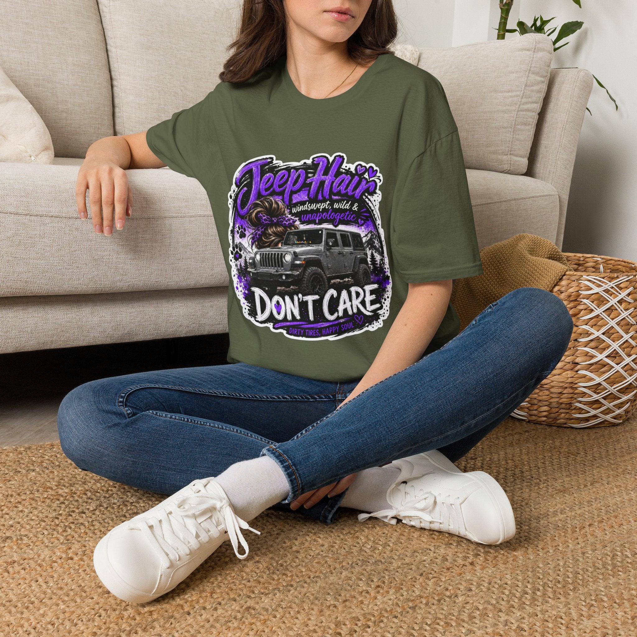 Jeep Hair Don't Care (Purple) Unisex Softstyle T-Shirt