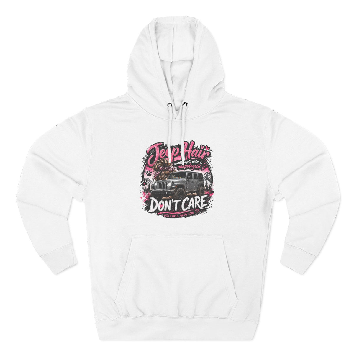 Jeep Hair Don't Care (Pink) Three-Panel Fleece Hoodie