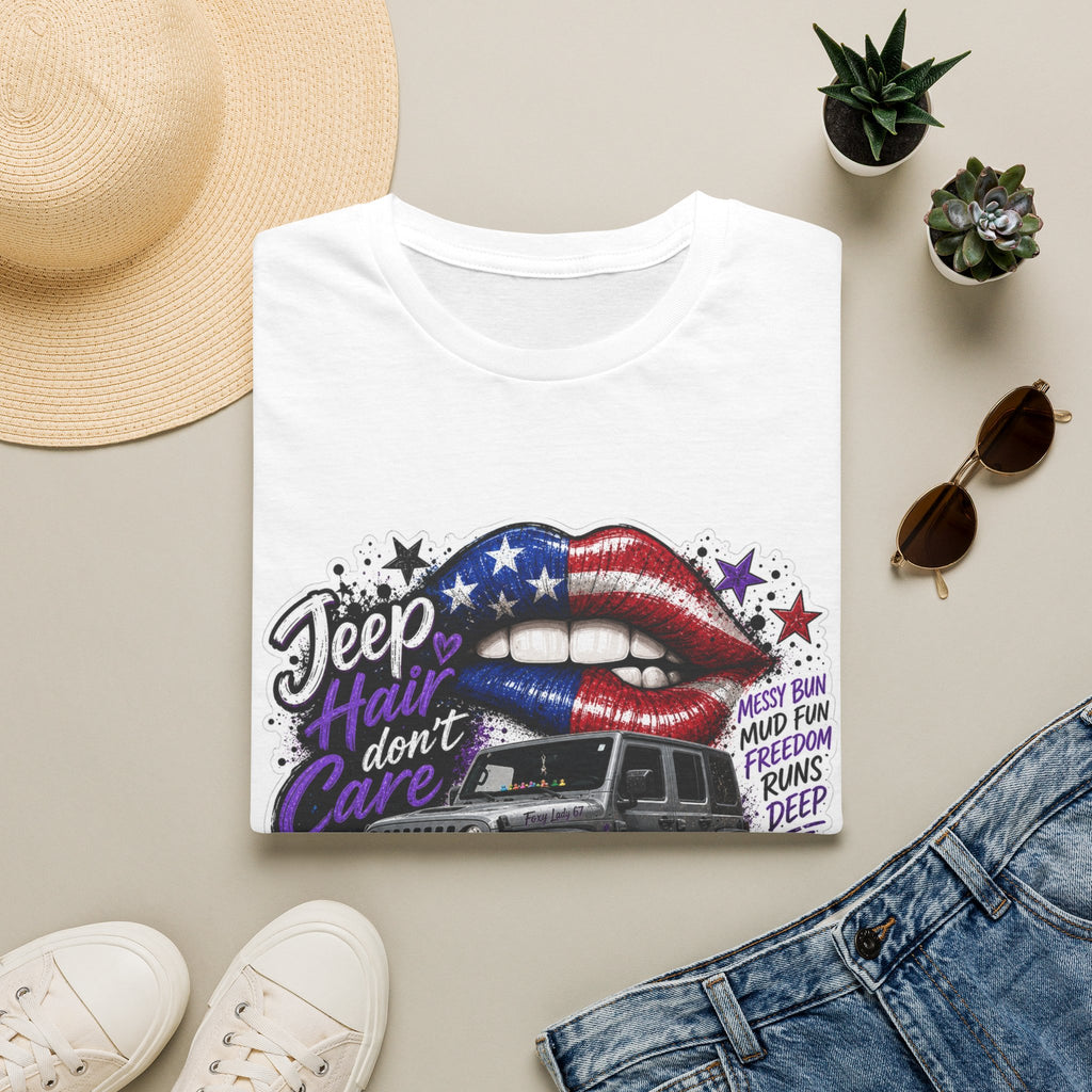 Jeep Hair Don't Care T-Shirt — American Flag Lips Off-Road Truck Tee
