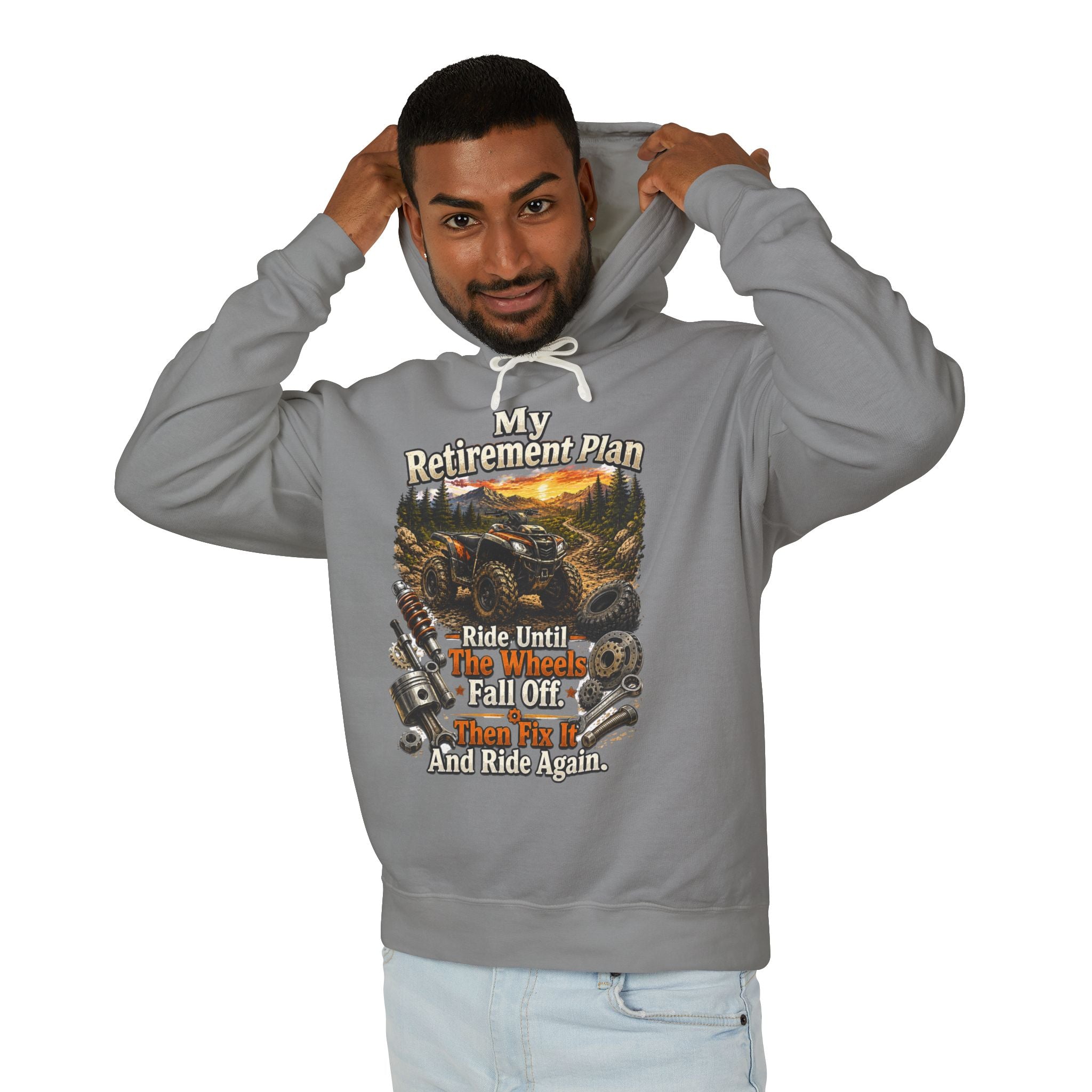 Motorcycle Retirement Hoodie — "My Retirement Plan: Ride Until They Wheel Me Off, Fall Off, And Ride Again"