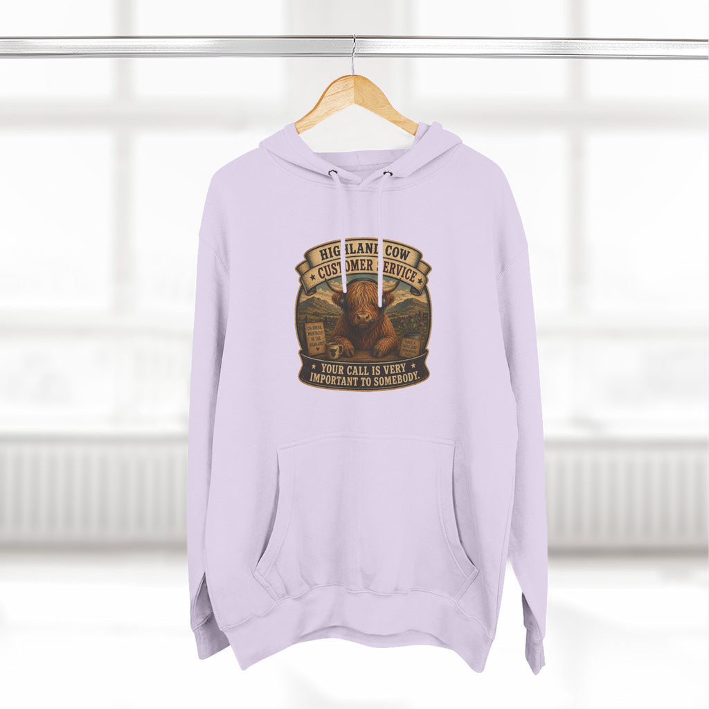 Highland Cow Customer Service Three-Panel Fleece Hoodie