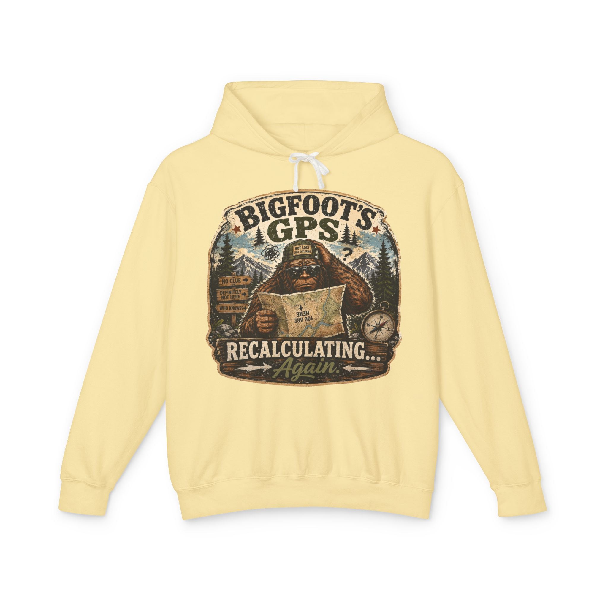 Bigfoot's GPS Relocating Again Hooded Sweatshirt