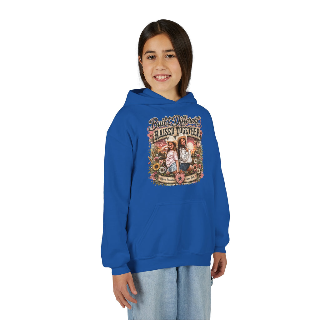 Youth Hoodie — “Built Different, Raised Together” Vintage Farm Kids Pullover