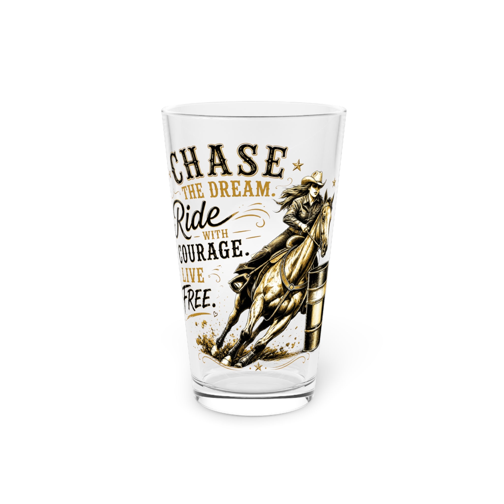 Chase the Dream Horse Gold Pint Glass, 16oz