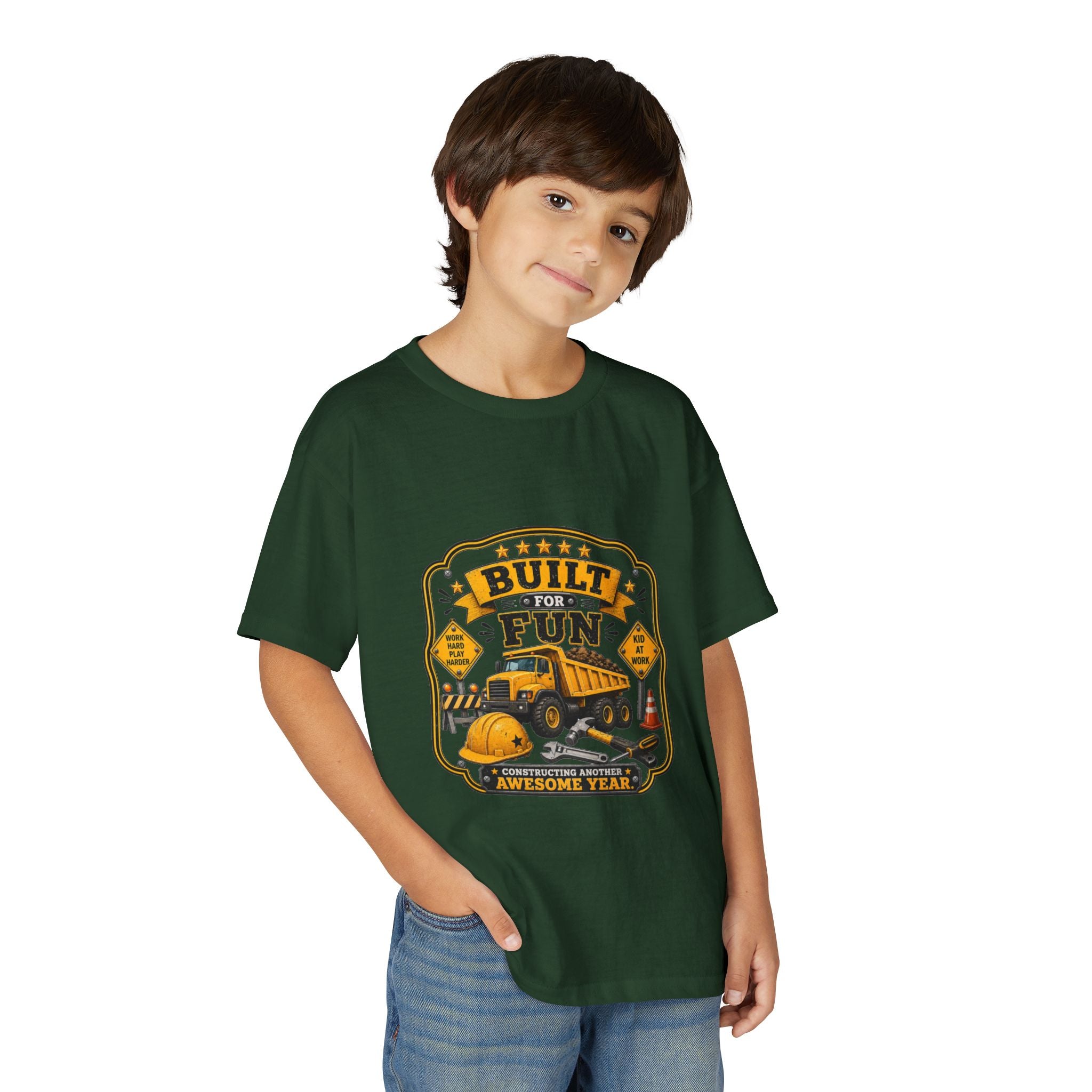 "Built For Fun" Graphic Tee Kids Construction Truck — T-Shirt