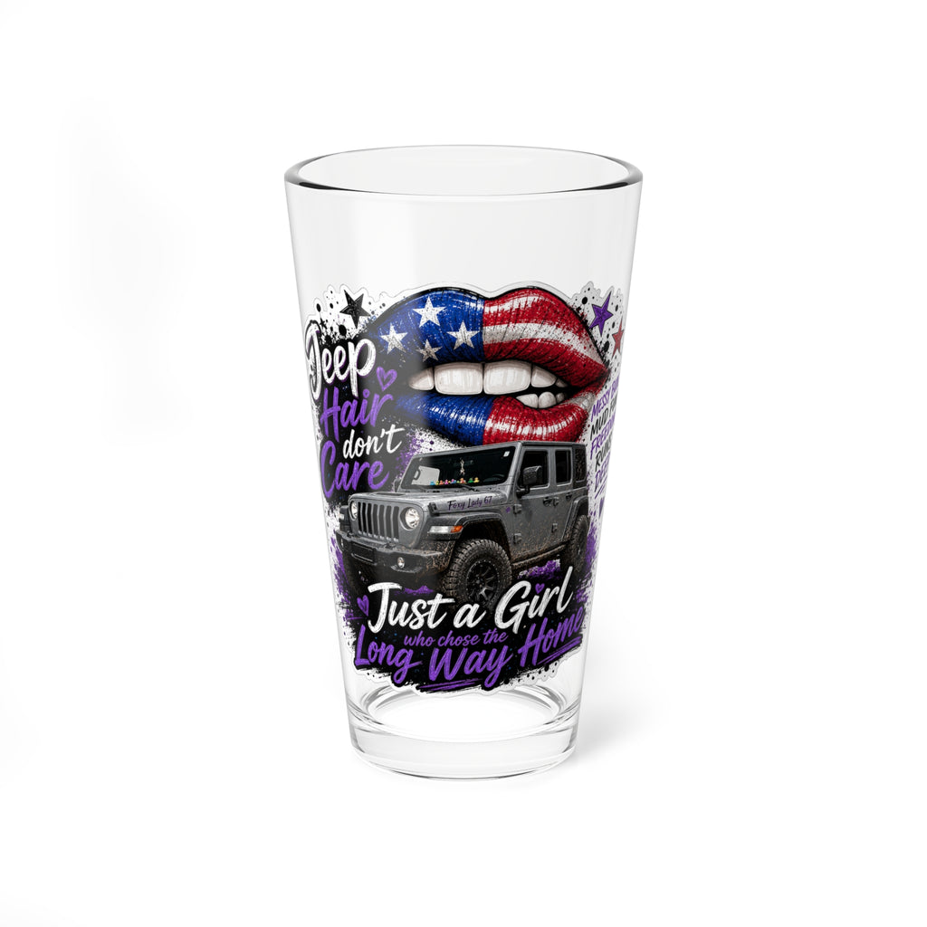 "Jeep Hair Don't Care" 16oz Patriotic Lips Design - Mixing Glass
